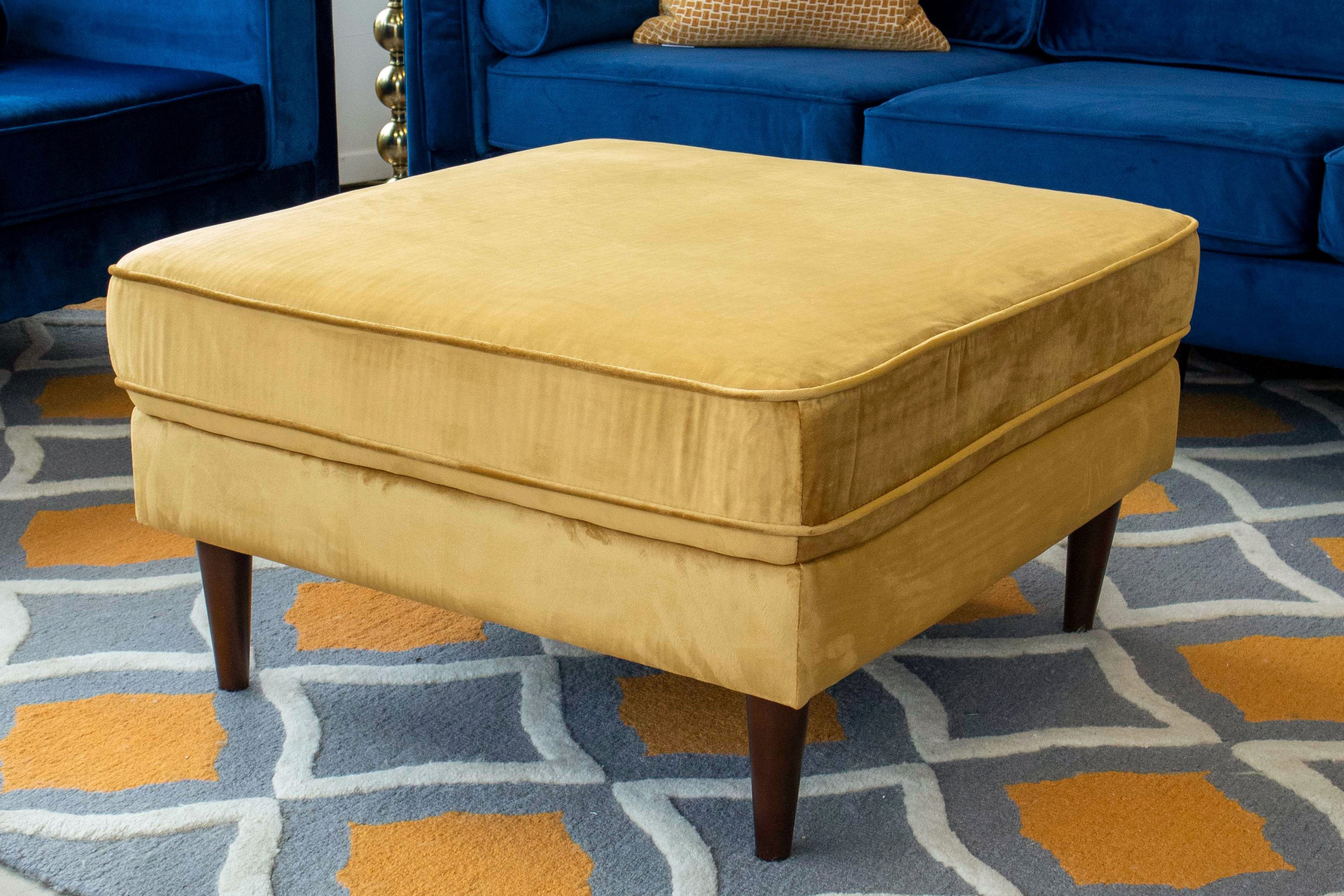 Ashcroft Amber Square Upholstered Ottoman - Yellow