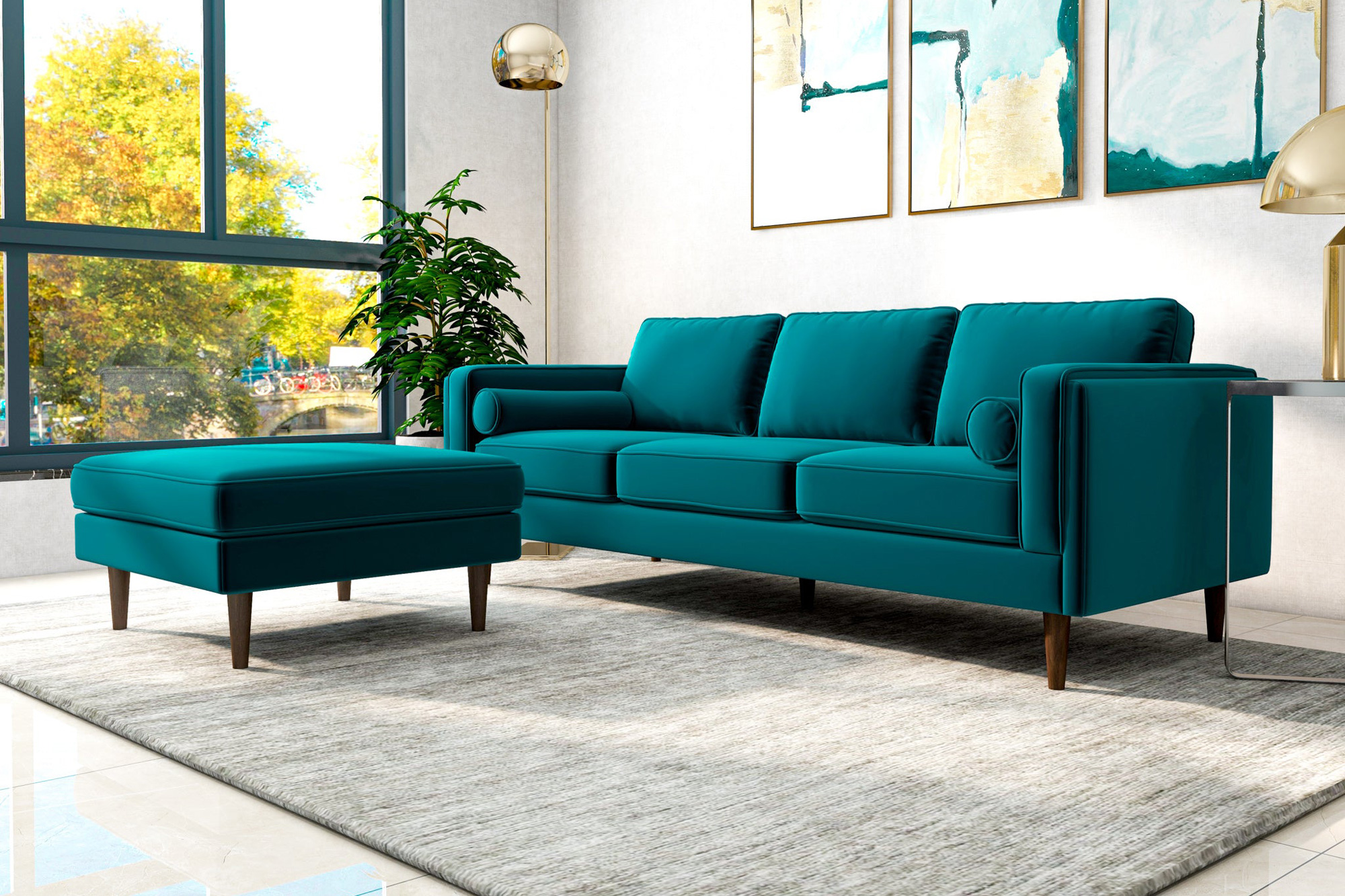 Ashcroft™ Amber Square Upholstered Ottoman - Teal