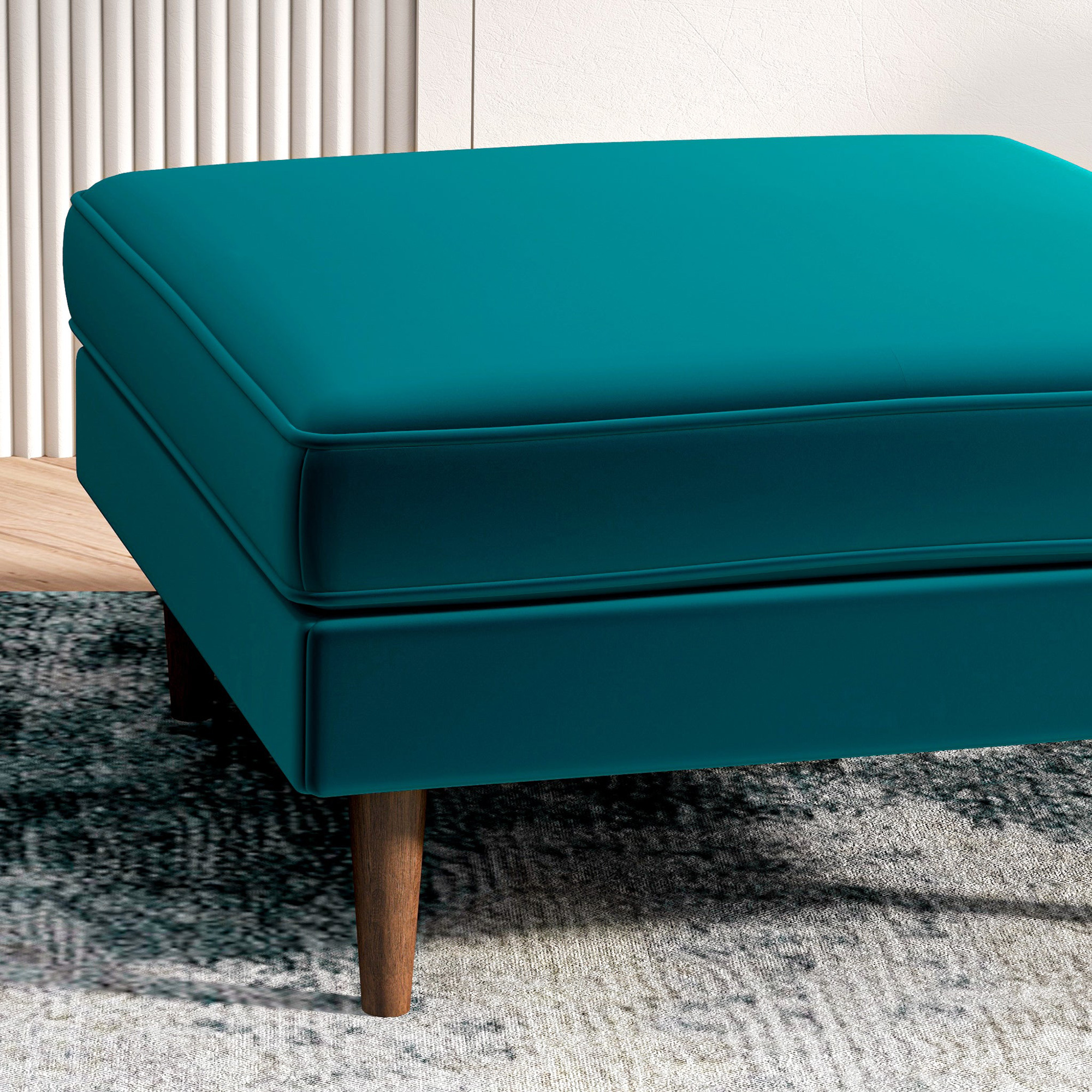 Ashcroft™ Amber Square Upholstered Ottoman - Teal