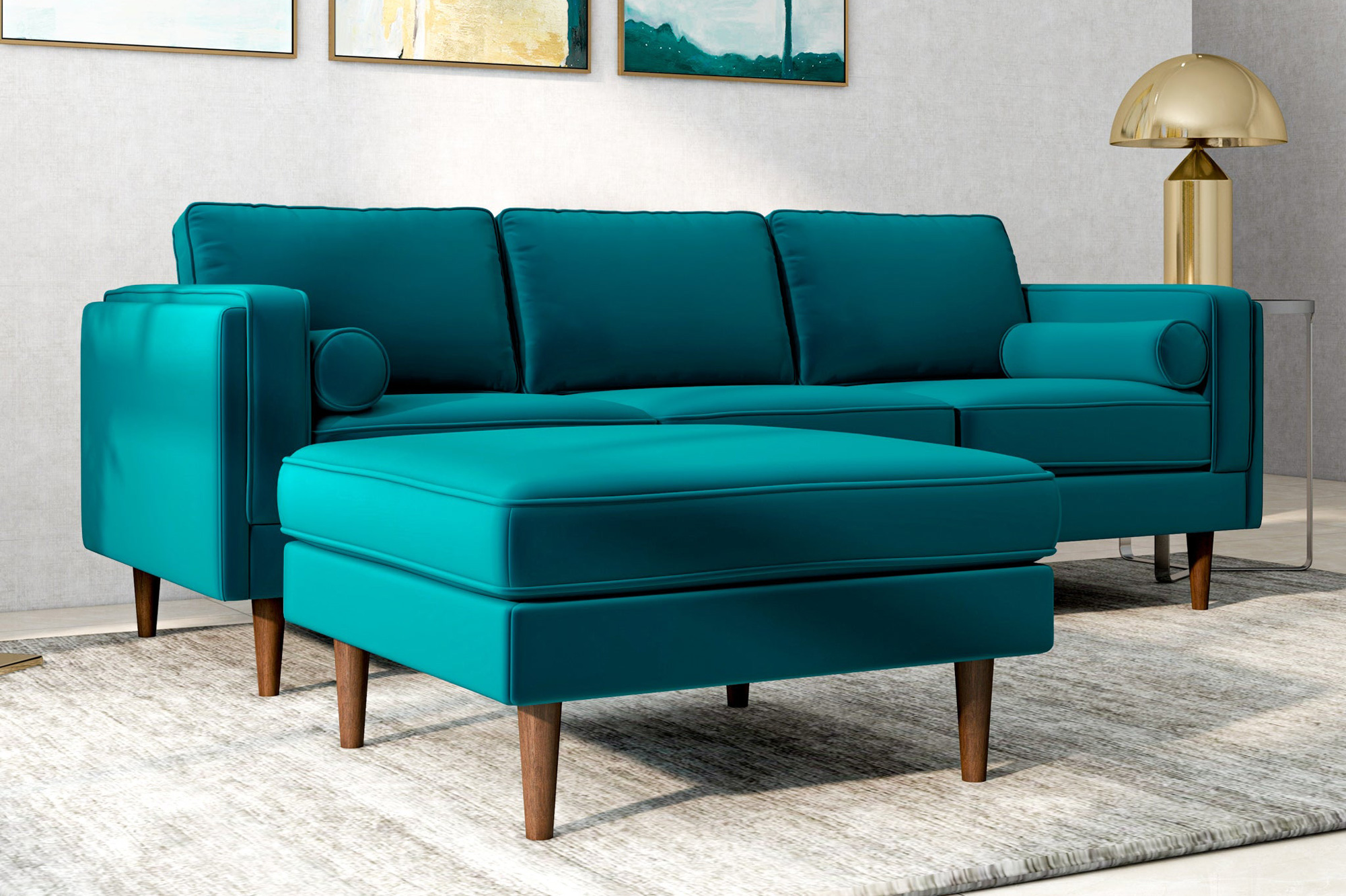 Ashcroft™ Amber Square Upholstered Ottoman - Teal