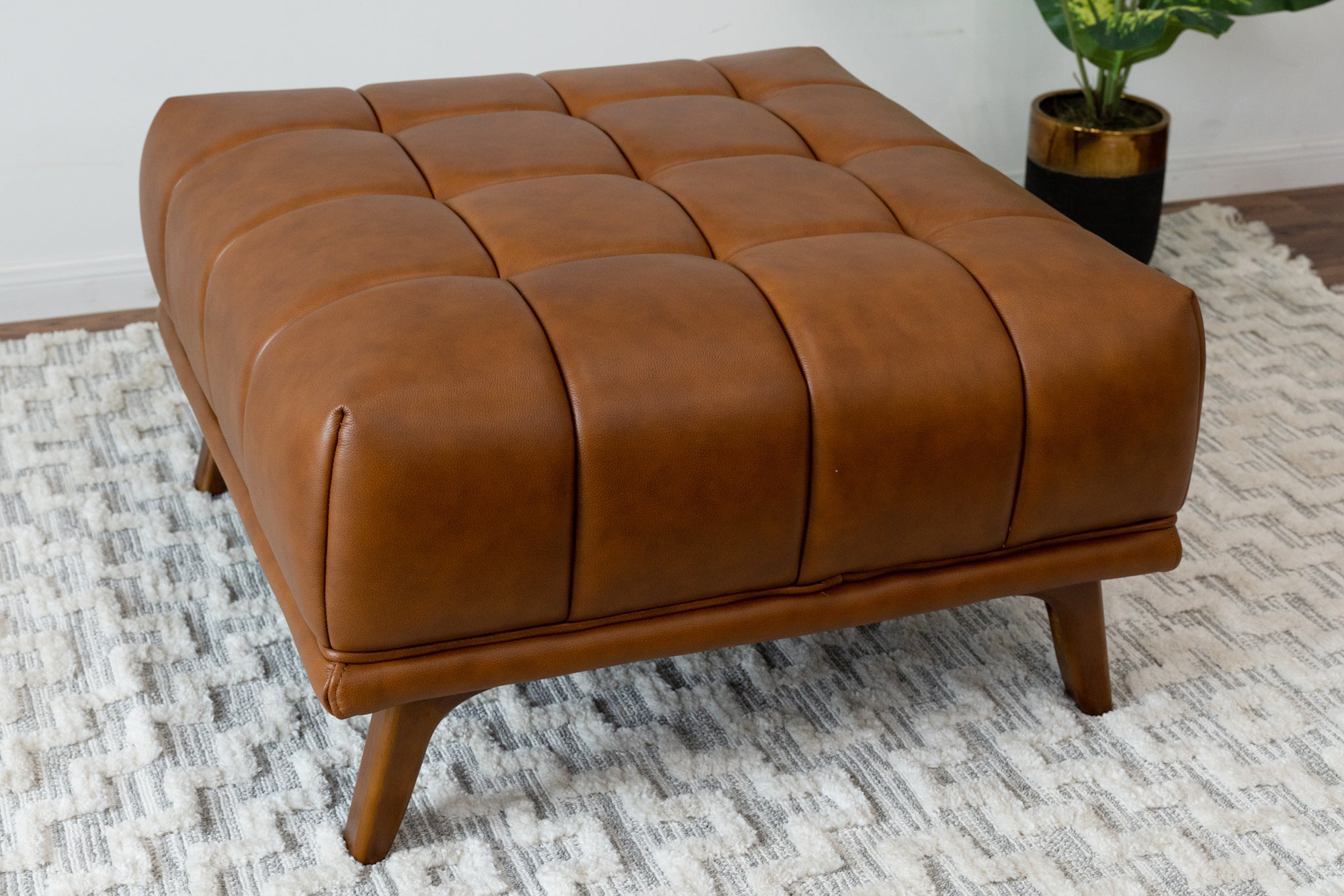 Ashcroft Addison Square Upholstered Ottoman - Cognac