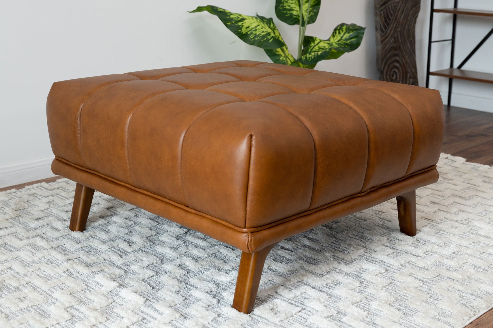 Ashcroft Addison Square Upholstered Ottoman - Cognac