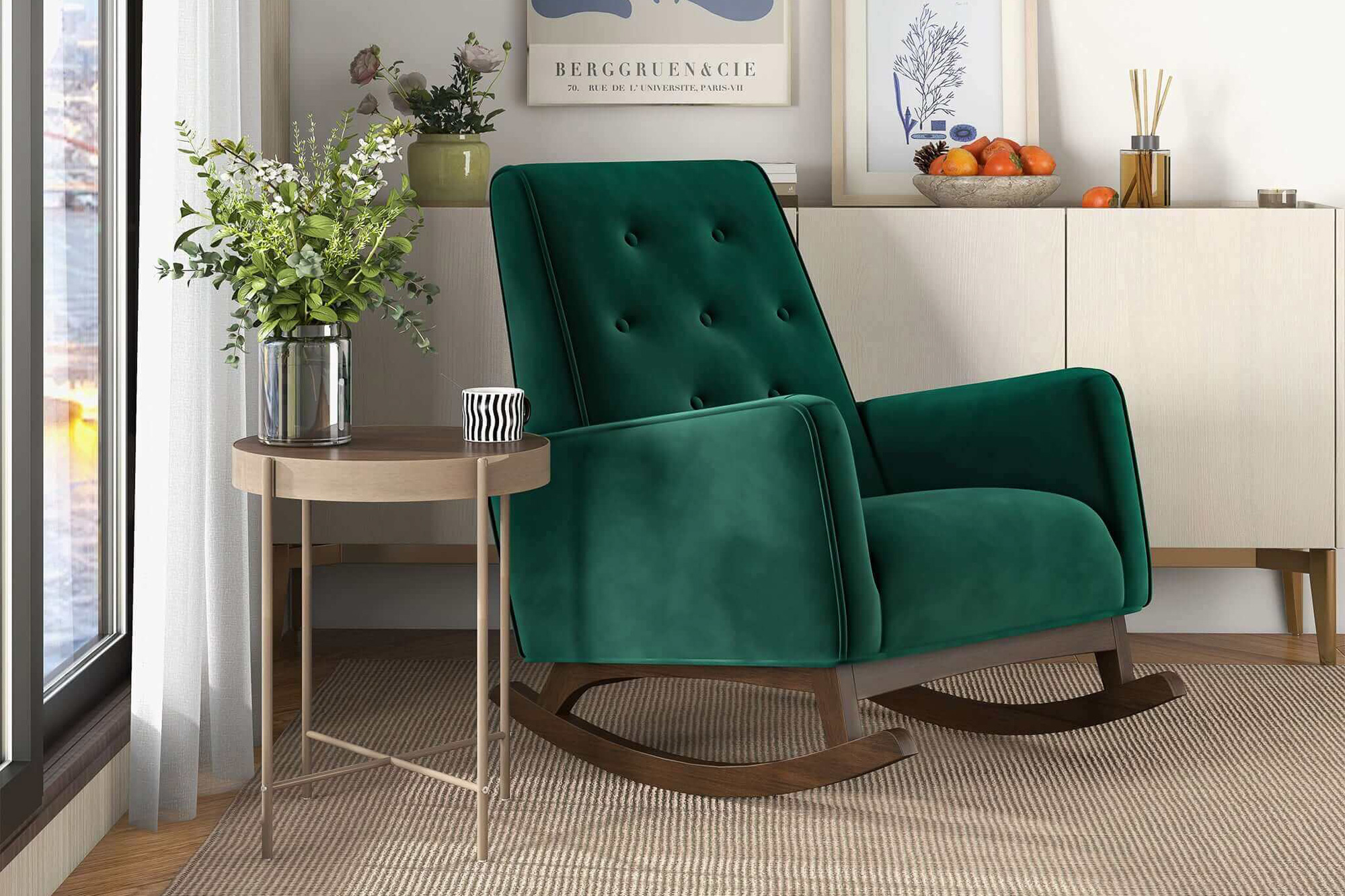 Ashcroft Demetrius Velvet Solid Wood Rocking Chair - Green