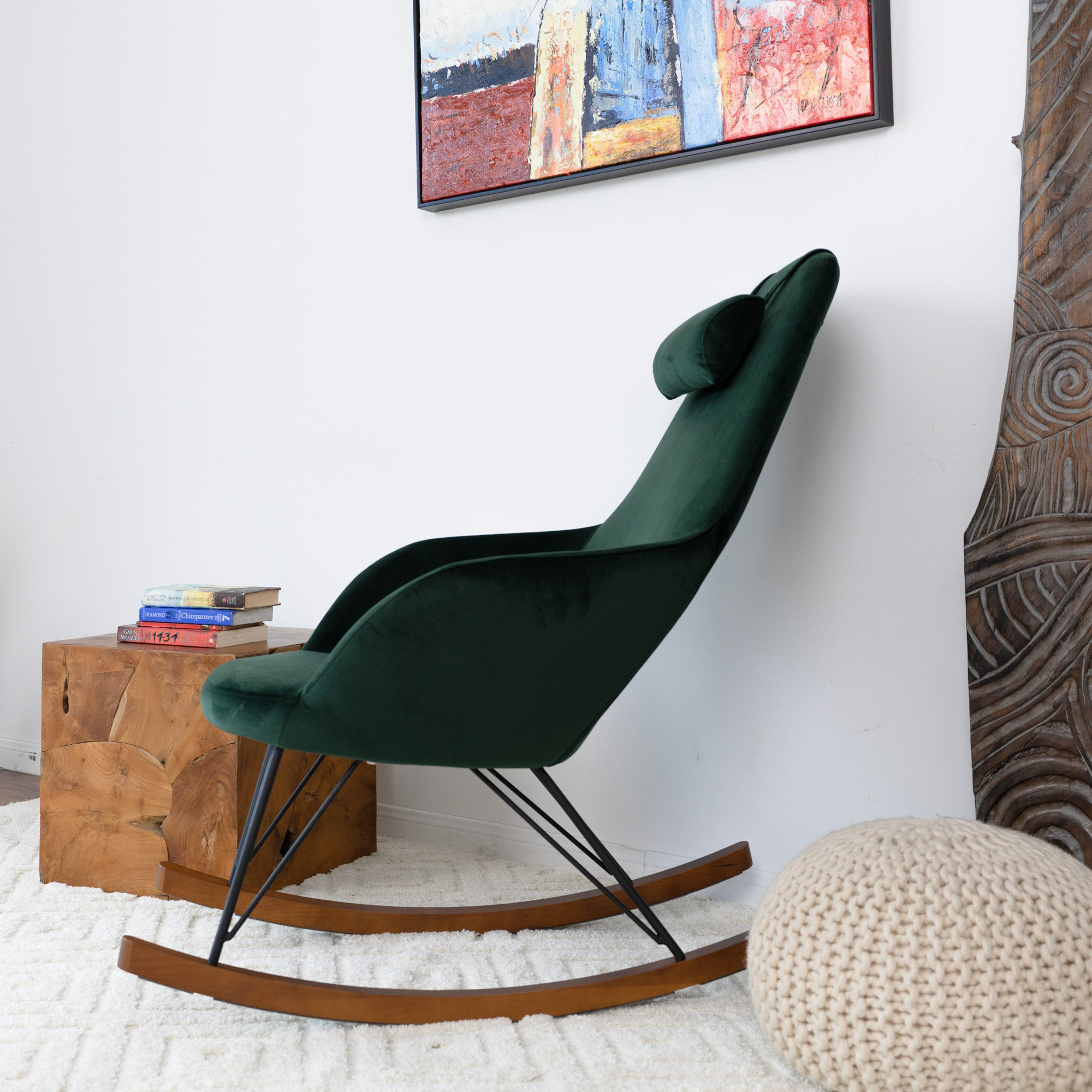 Ashcroft™ Chloe Mid-Century Modern Rocker Livingroom And Bedroom Chair - Dark Green