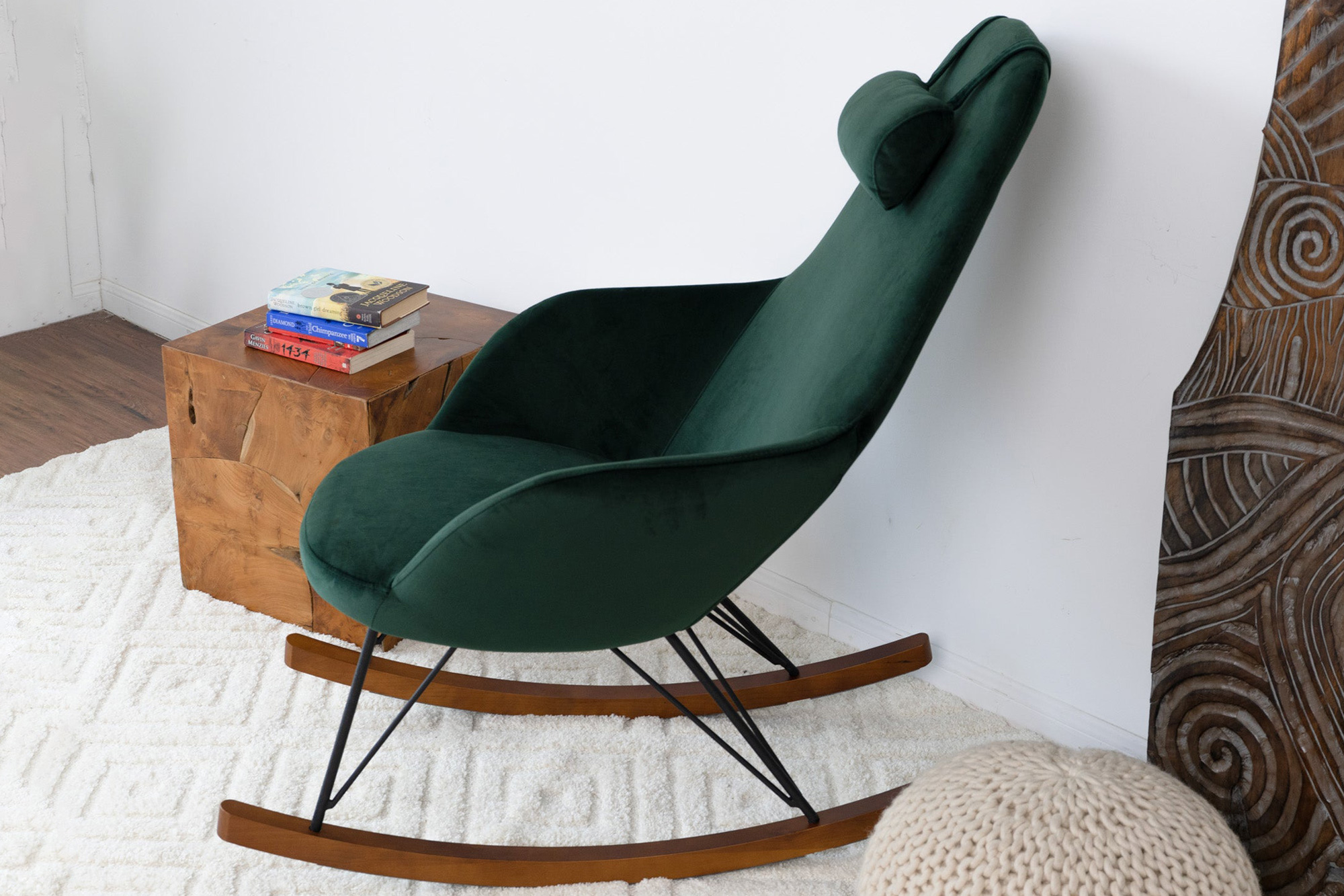 Ashcroft™ Chloe Mid-Century Modern Rocker Livingroom And Bedroom Chair - Dark Green