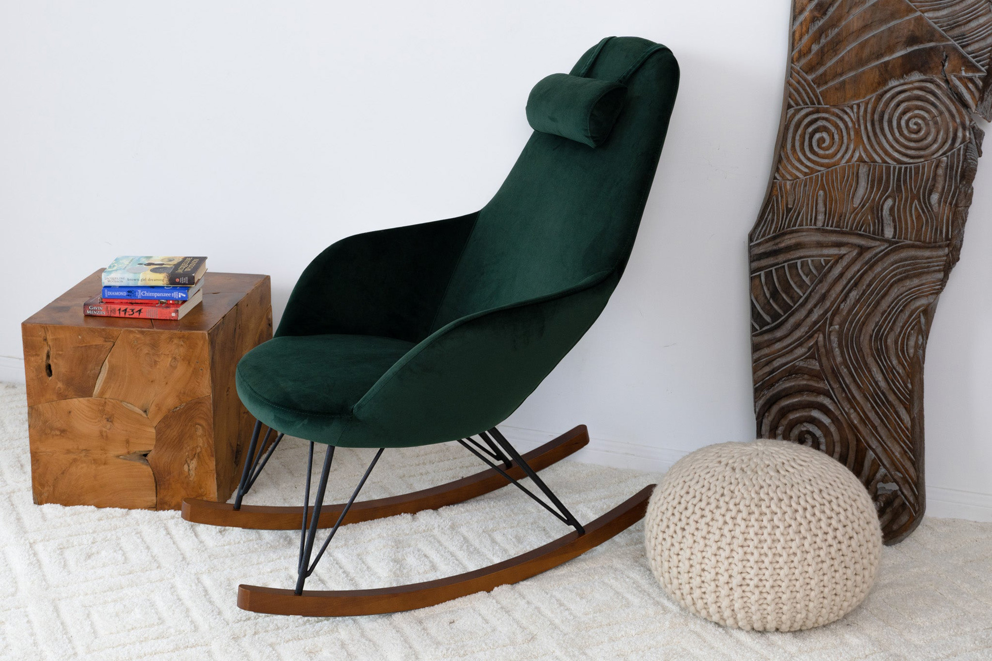 Ashcroft™ Chloe Mid-Century Modern Rocker Livingroom And Bedroom Chair - Dark Green