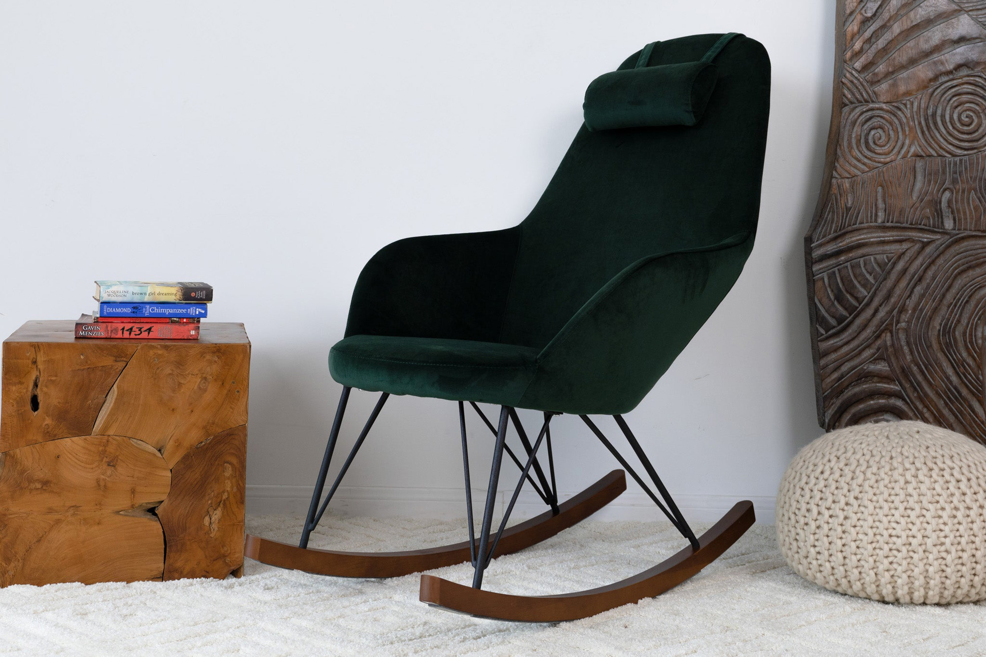 Ashcroft™ Chloe Mid-Century Modern Rocker Livingroom And Bedroom Chair - Dark Green