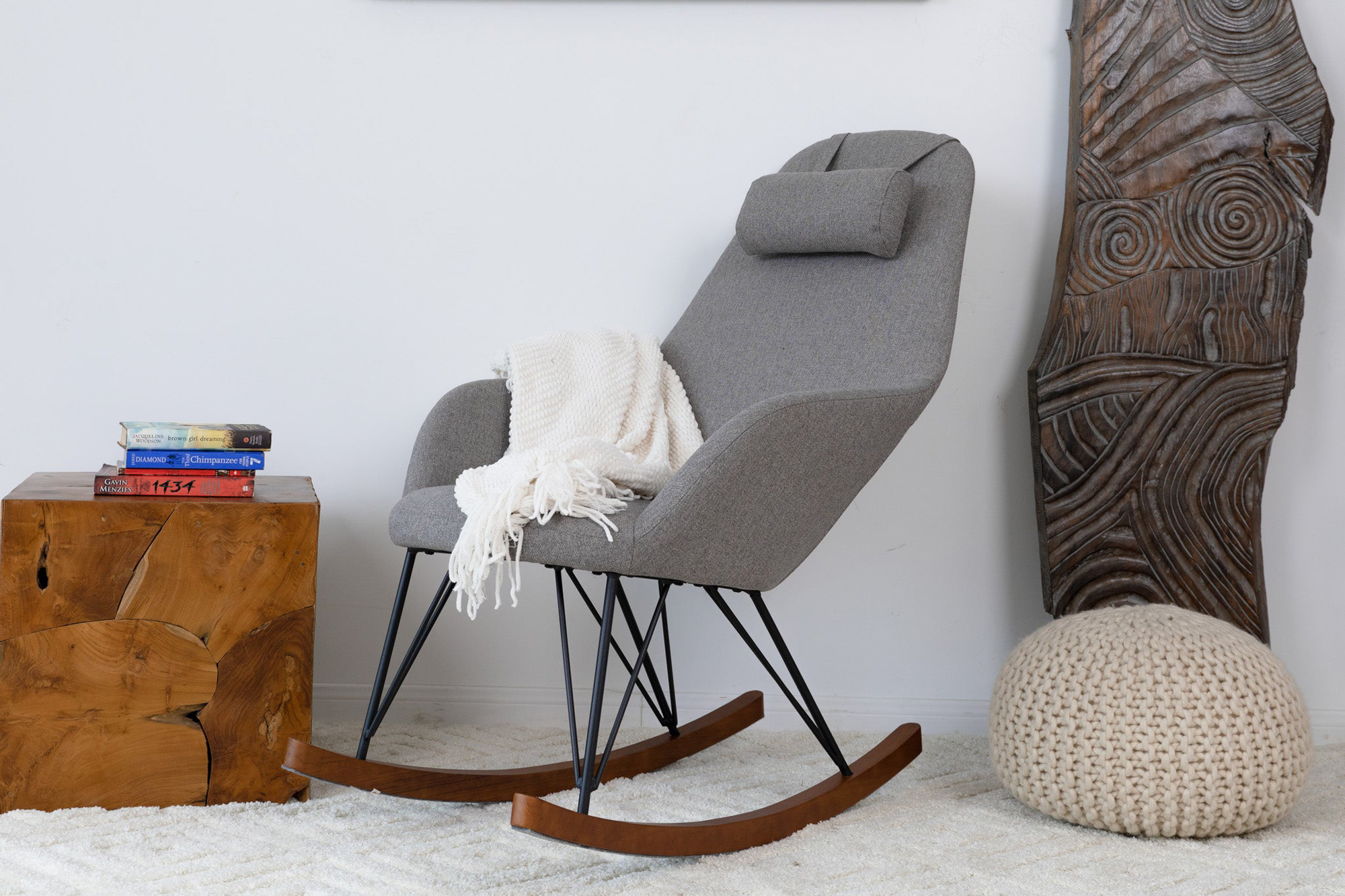 Ashcroft™ Chloe Mid-Century Modern Rocker Livingroom And Bedroom Chair - Gray