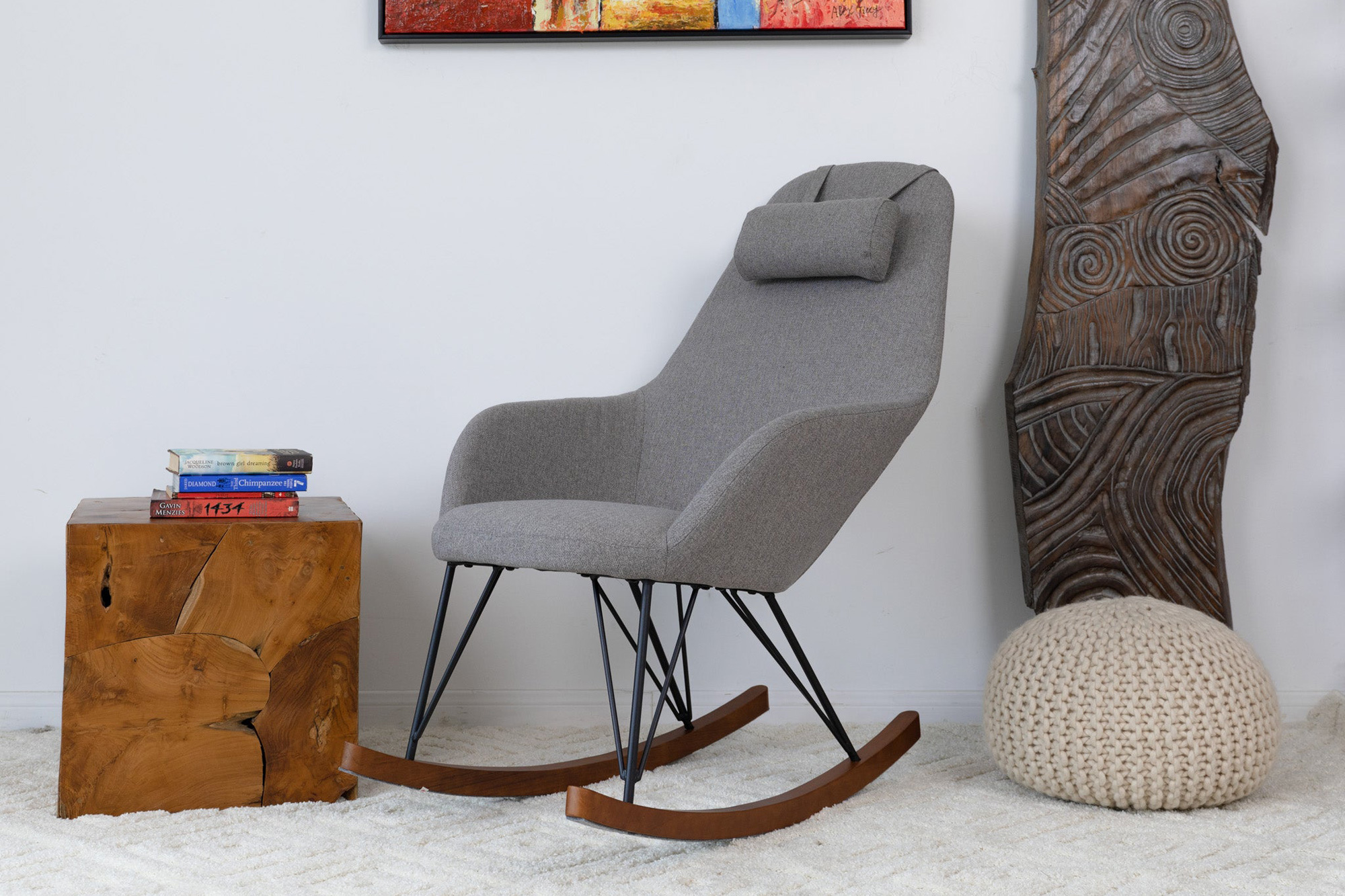 Ashcroft™ Chloe Mid-Century Modern Rocker Livingroom And Bedroom Chair - Gray