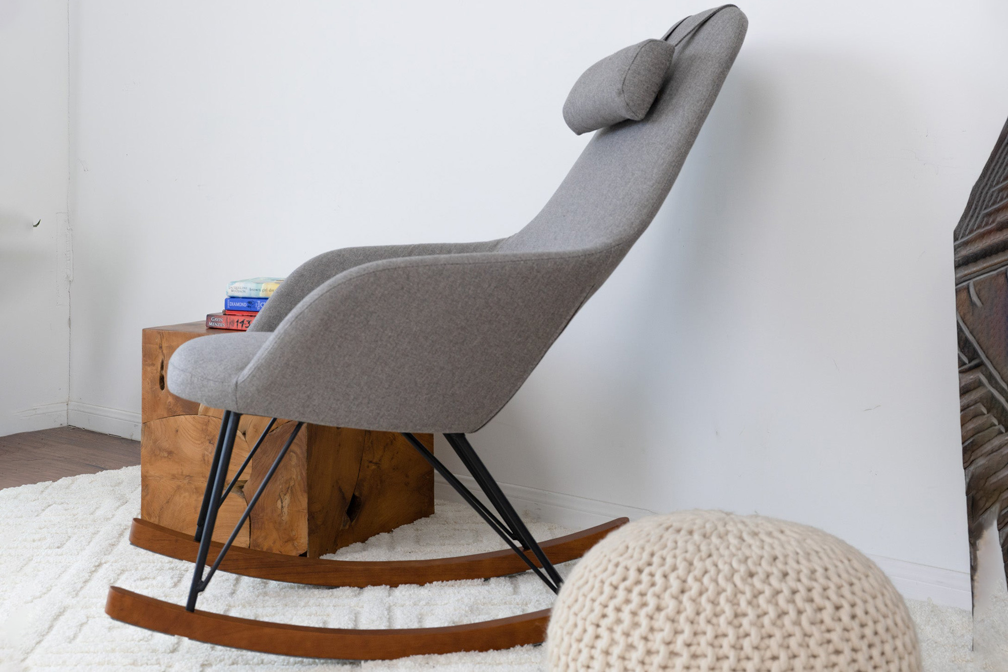 Ashcroft™ Chloe Mid-Century Modern Rocker Livingroom And Bedroom Chair - Gray