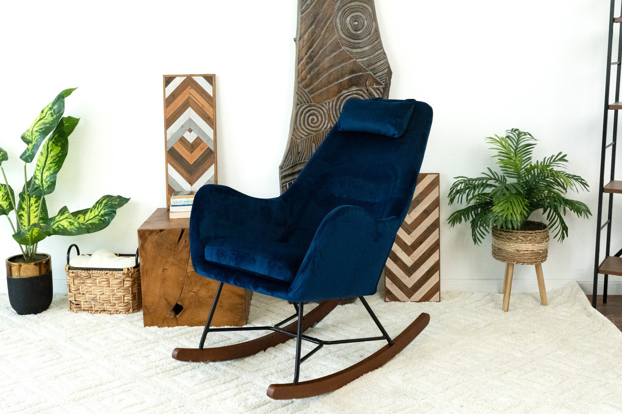 Ashcroft Chelsea Velvet Rocking Chair - Blue