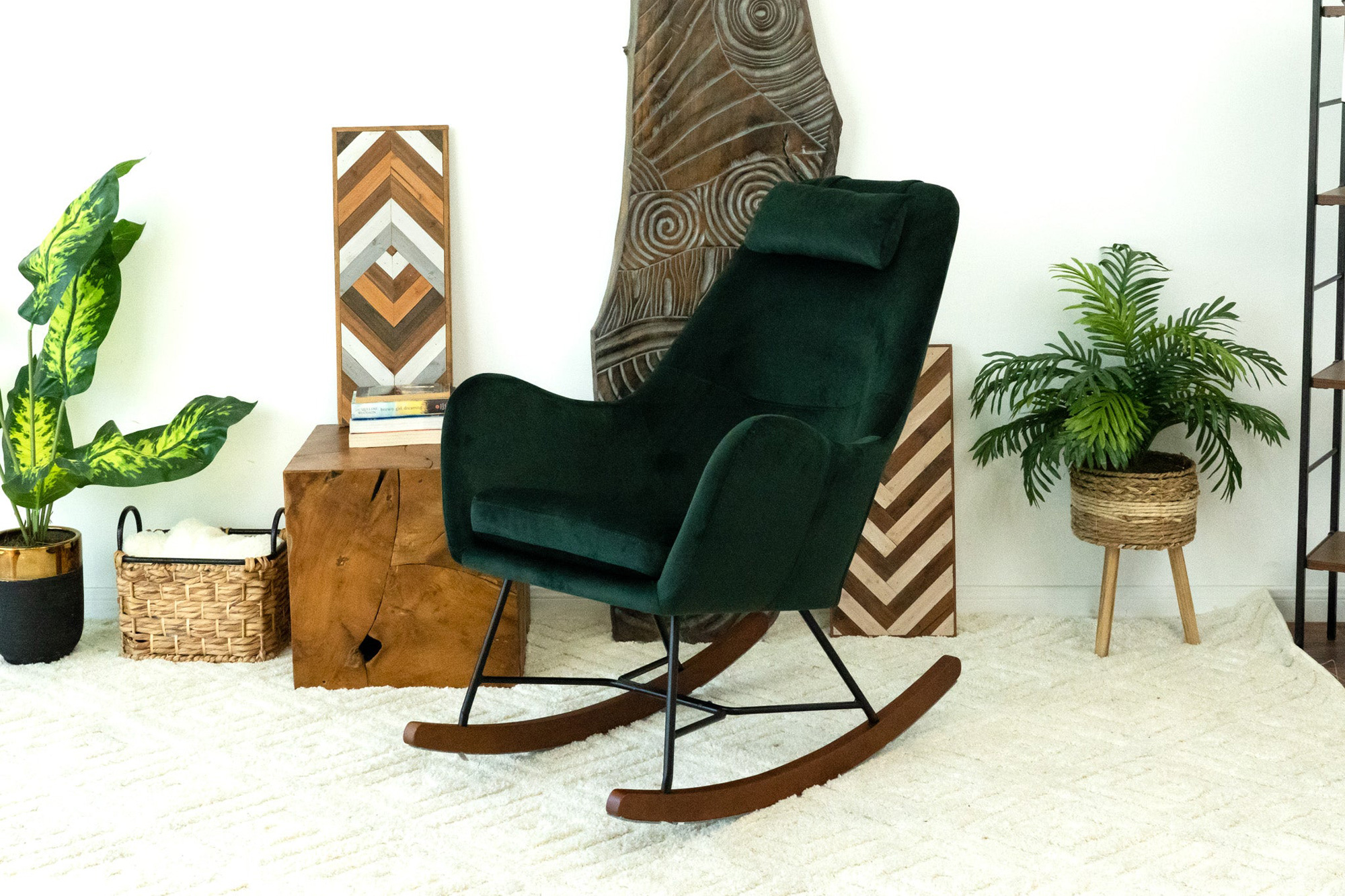 Ashcroft Chelsea Velvet Rocking Chair - Green