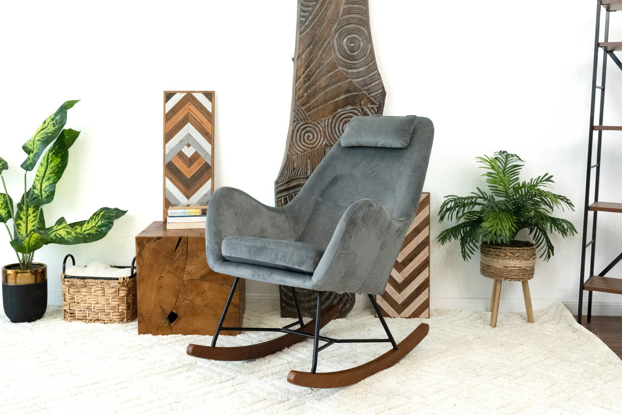 Ashcroft Chelsea Velvet Rocking Chair - Gray