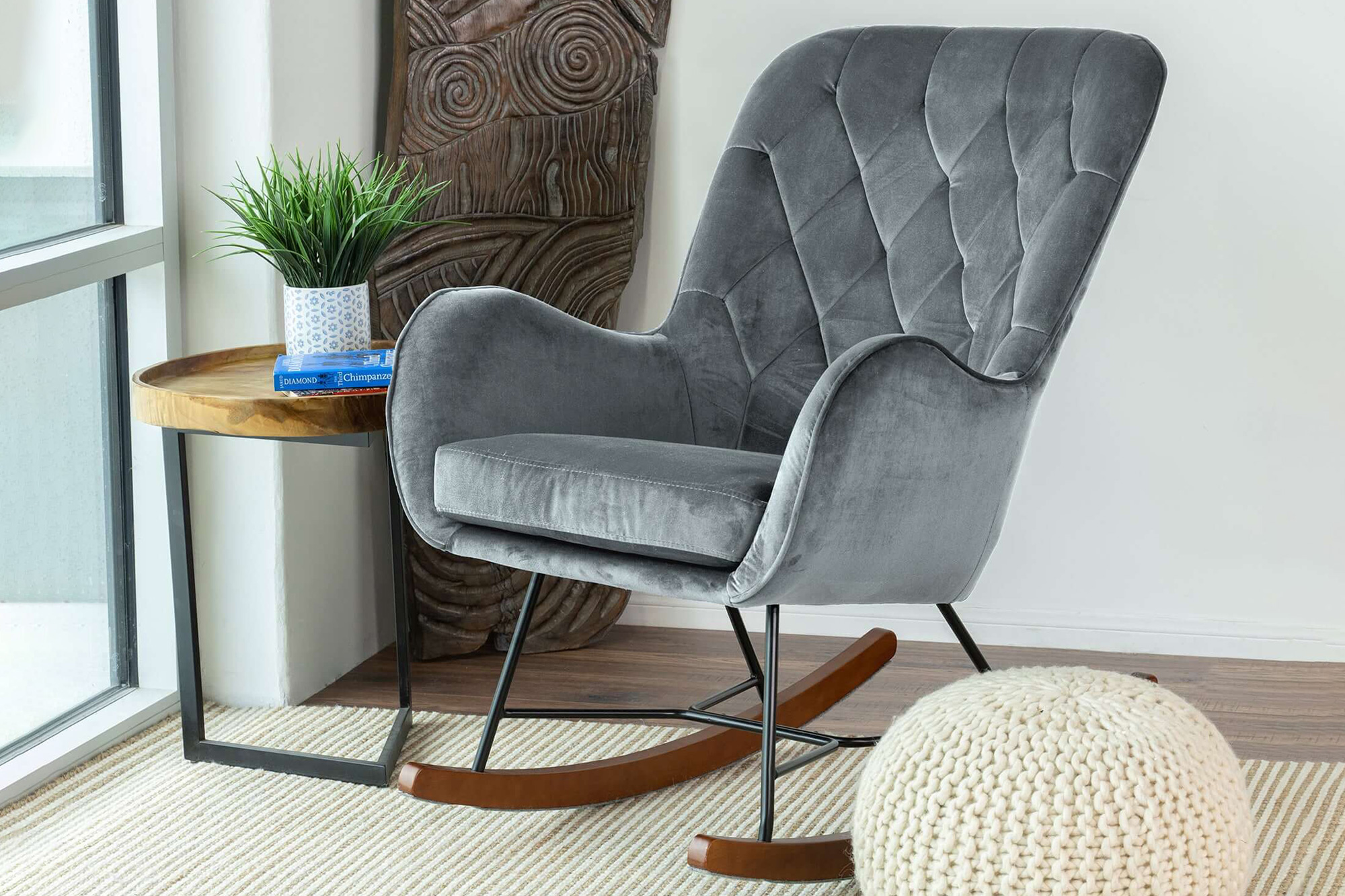 Ashcroft Hannah Mid-Century Modern Rocking Chair - Dark Gray