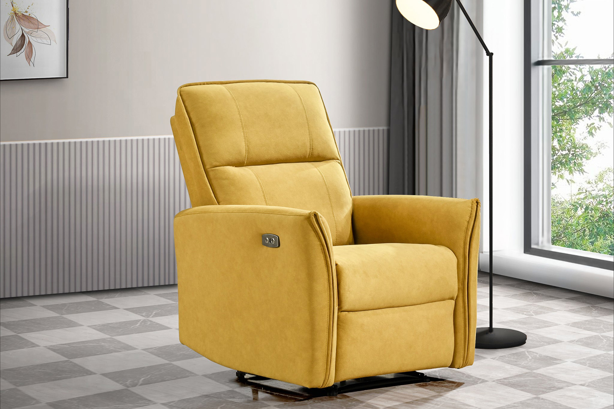 Ashcroft Asheville Suede Recliner Chair - Dark Yellow