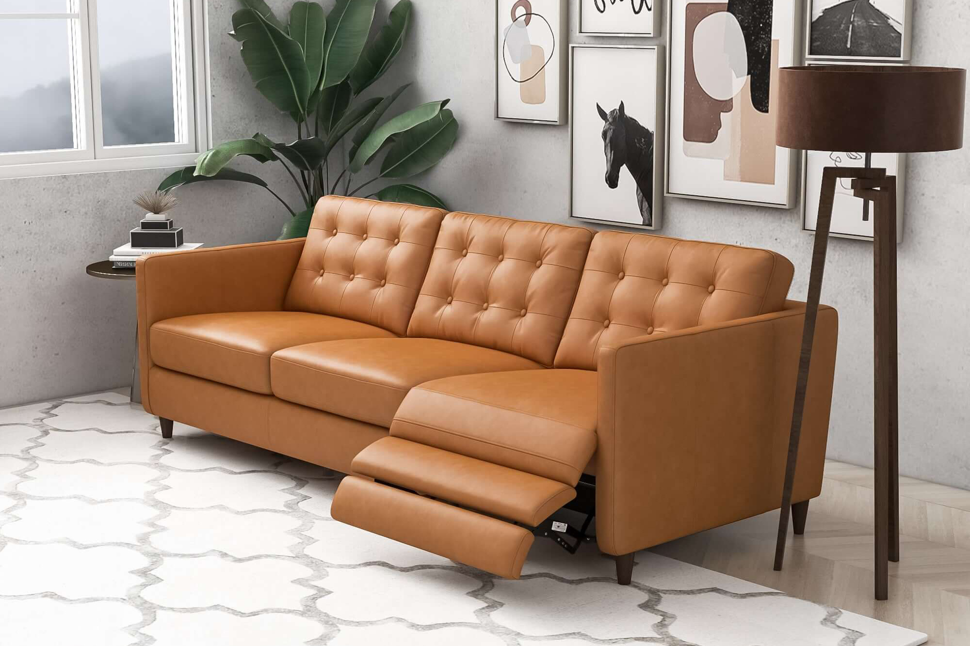 Ashcroft Christopher Leather Electric Reclining Sofa - Tan, Left Recliner