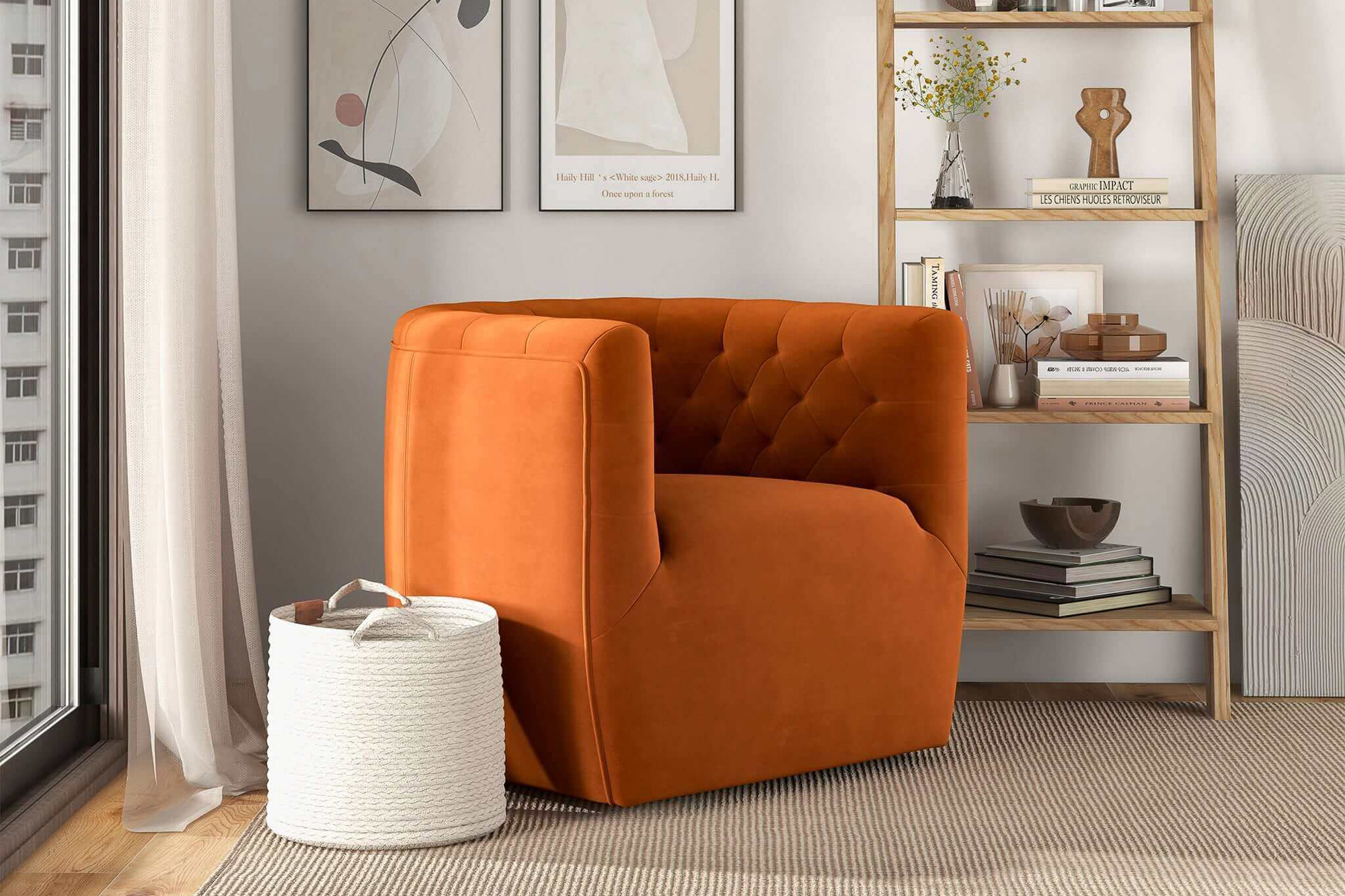 Ashcroft™ Delaney Velvet Swivel Chair - Burnt Orange