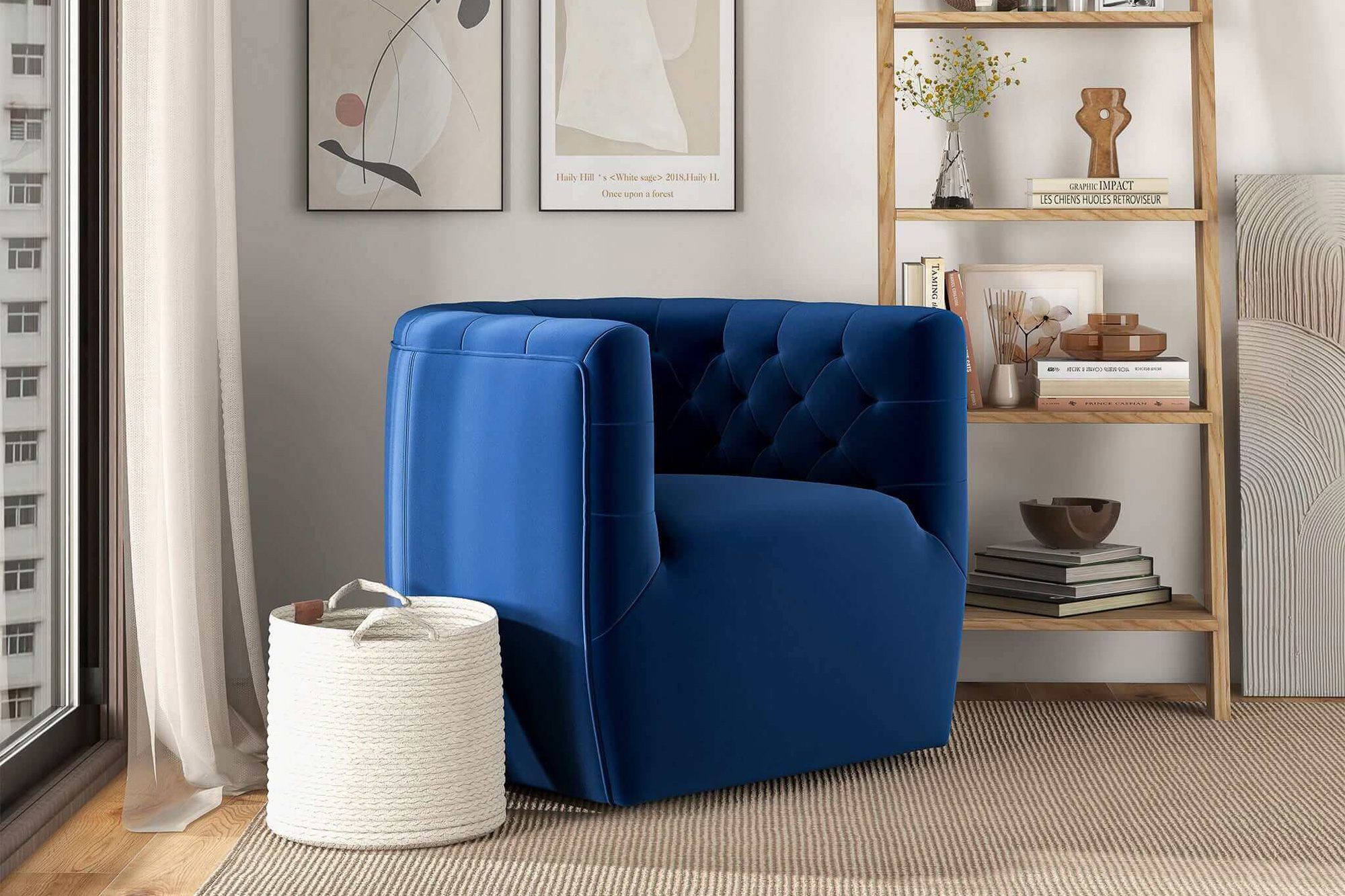 Ashcroft™ Delaney Velvet Swivel Chair - Dark Blue