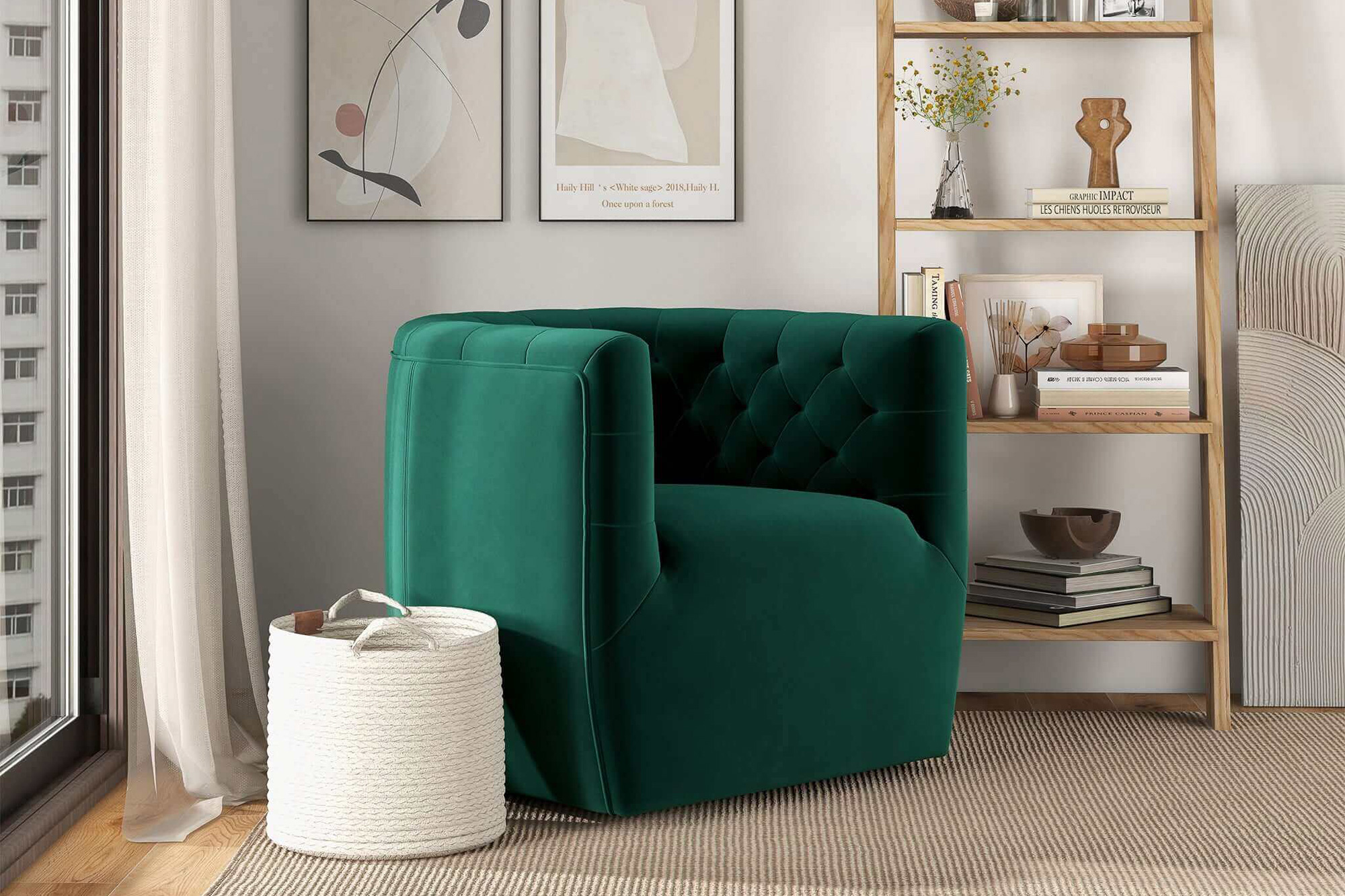 Ashcroft™ Delaney Velvet Swivel Chair - Green