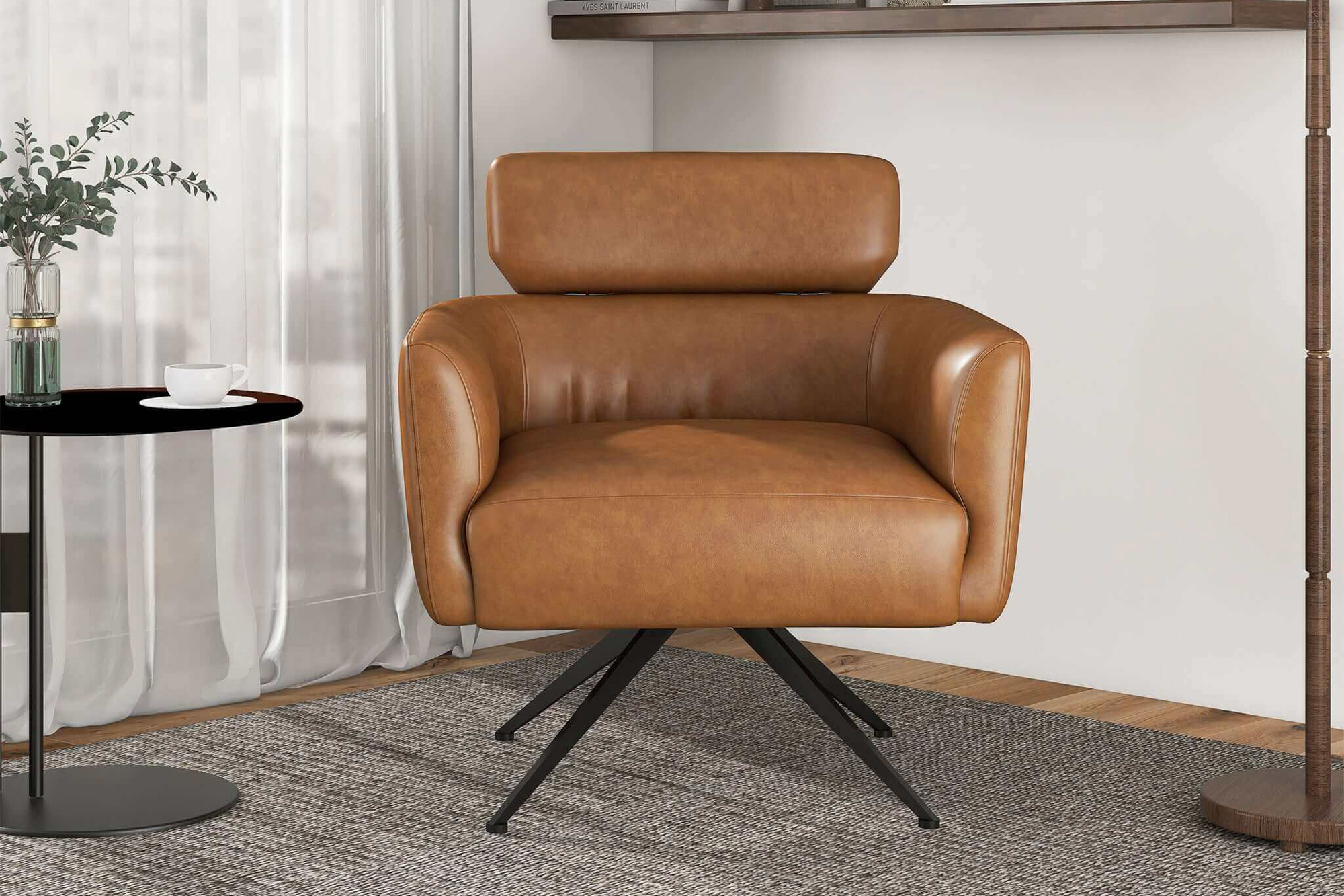 Ashcroft Camila Leather Lounge Chair - Tan