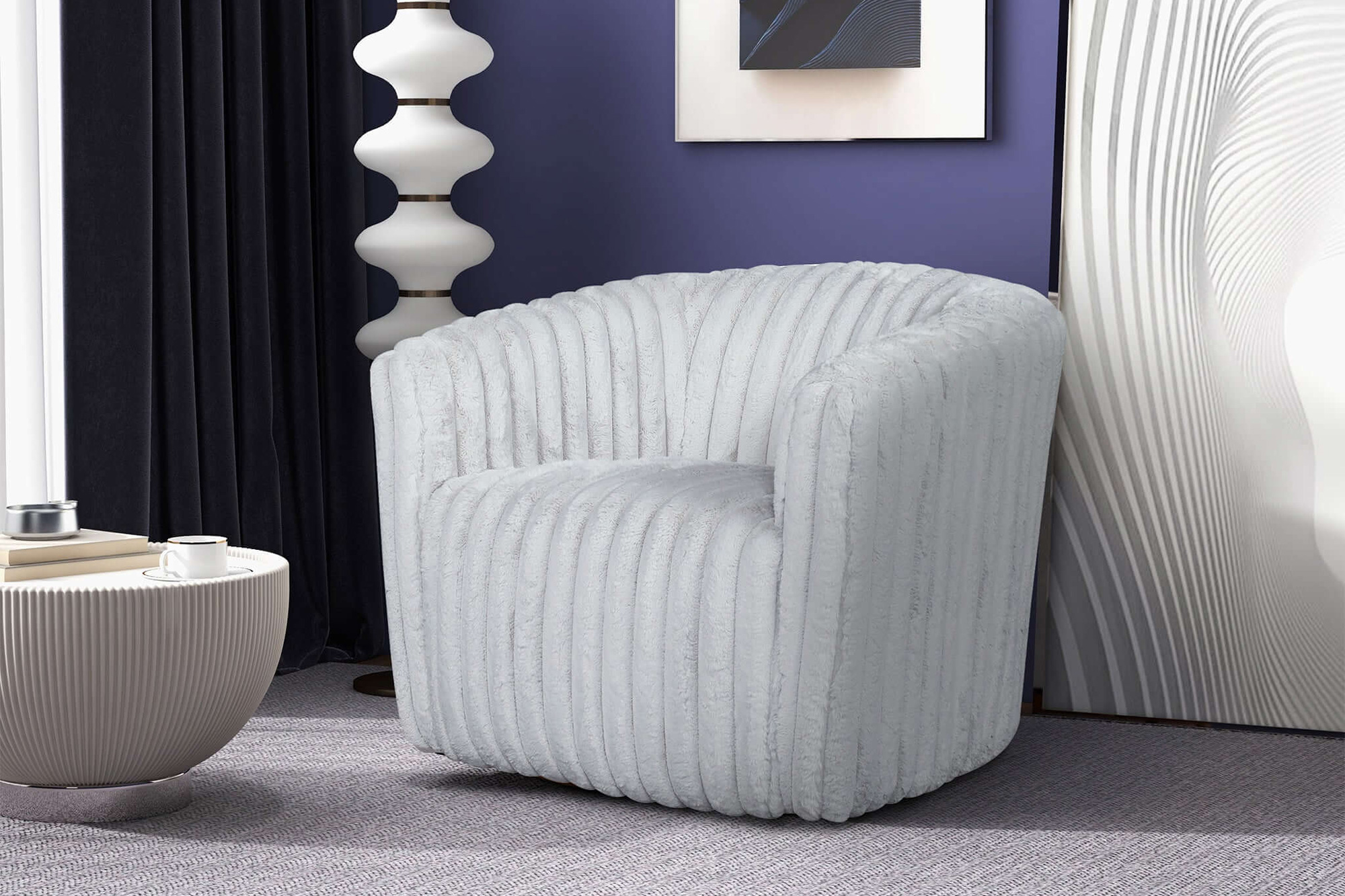 Ashcroft Mira Velvet Swivel Chair - Light Gray