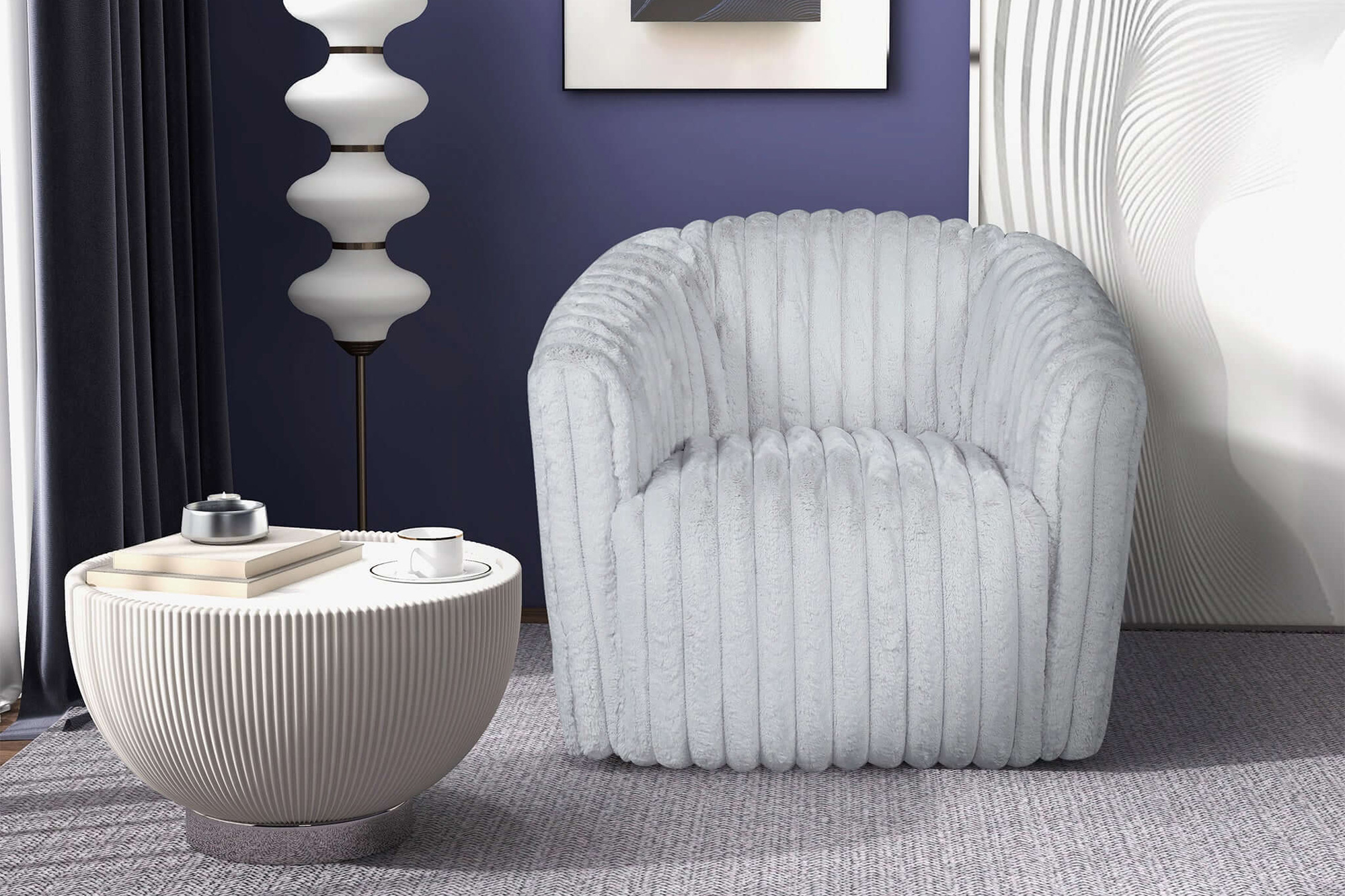 Ashcroft™ Mira Velvet Swivel Chair - Light Gray