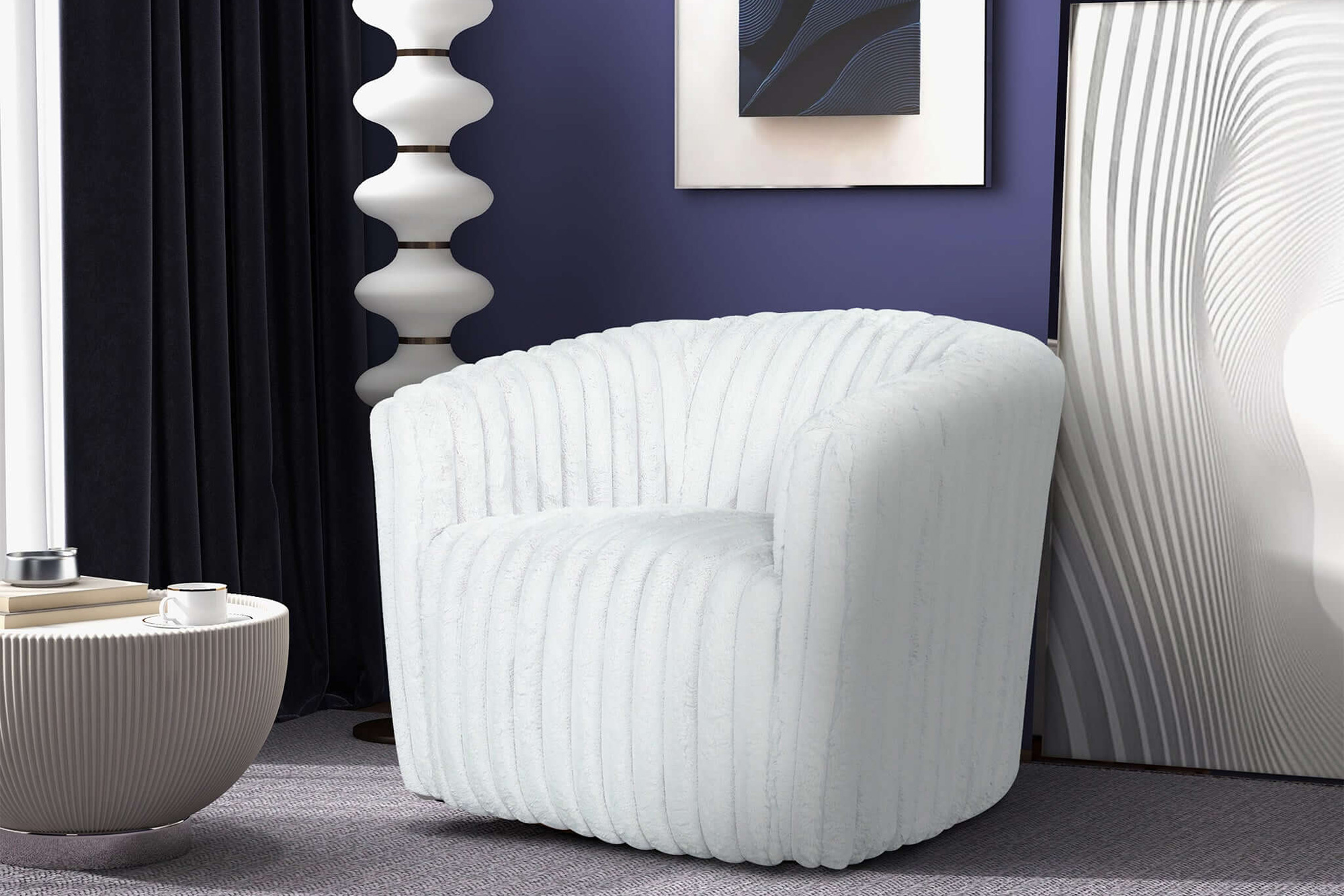 Ashcroft™ Mira Velvet Swivel Chair - White