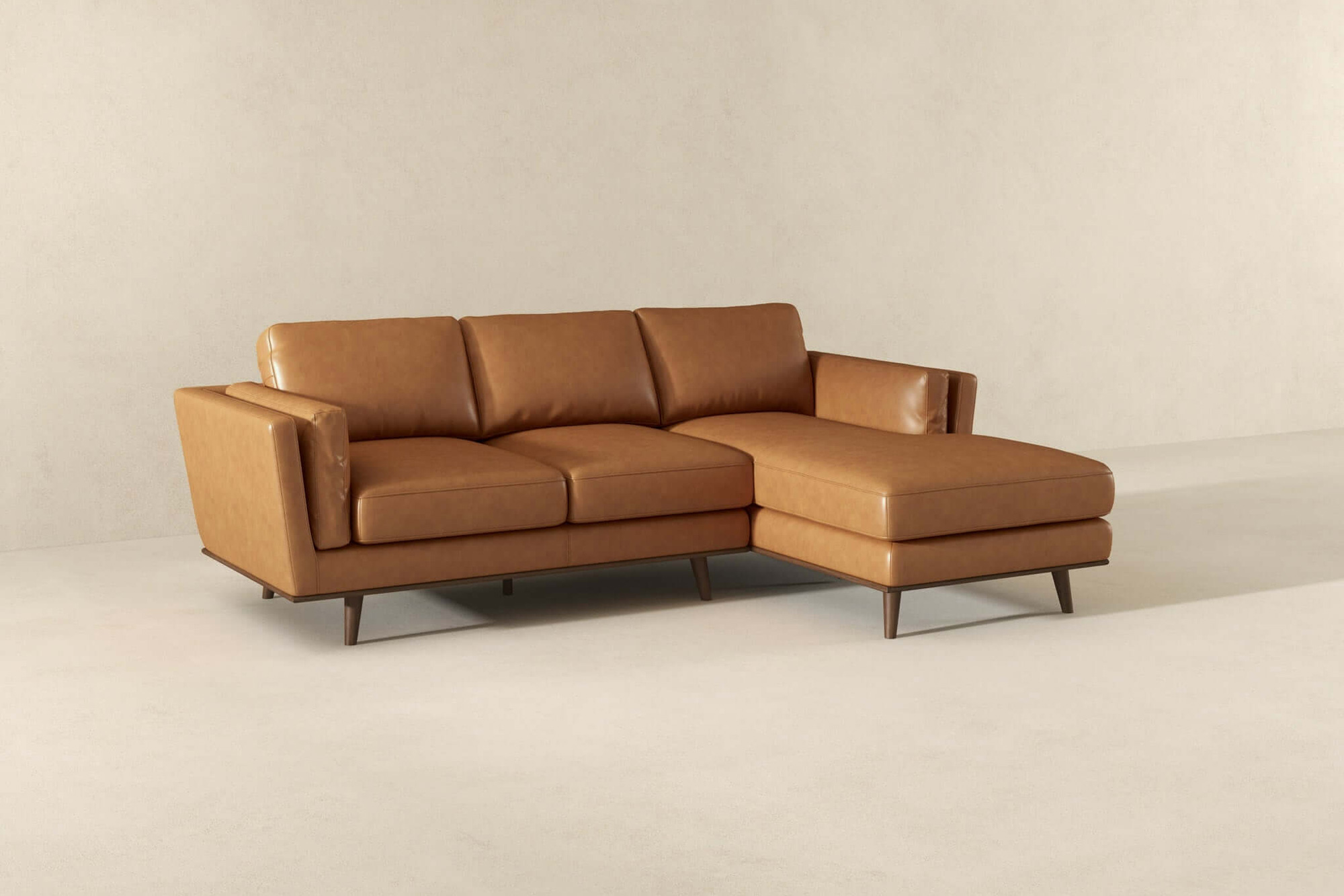 Ashcroft Chase Genuine Leather Sectional - Tan, Right Facing