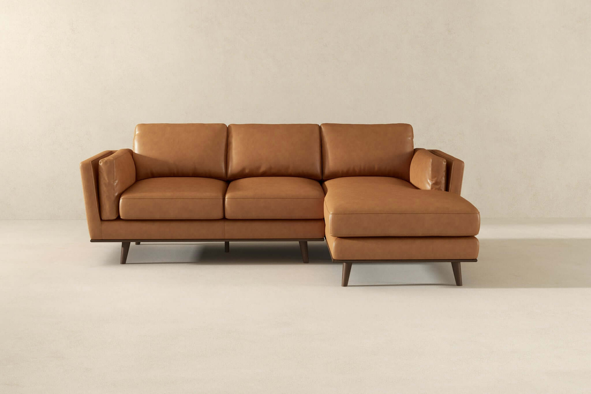 Ashcroft Chase Genuine Leather Sectional - Tan, Right Facing