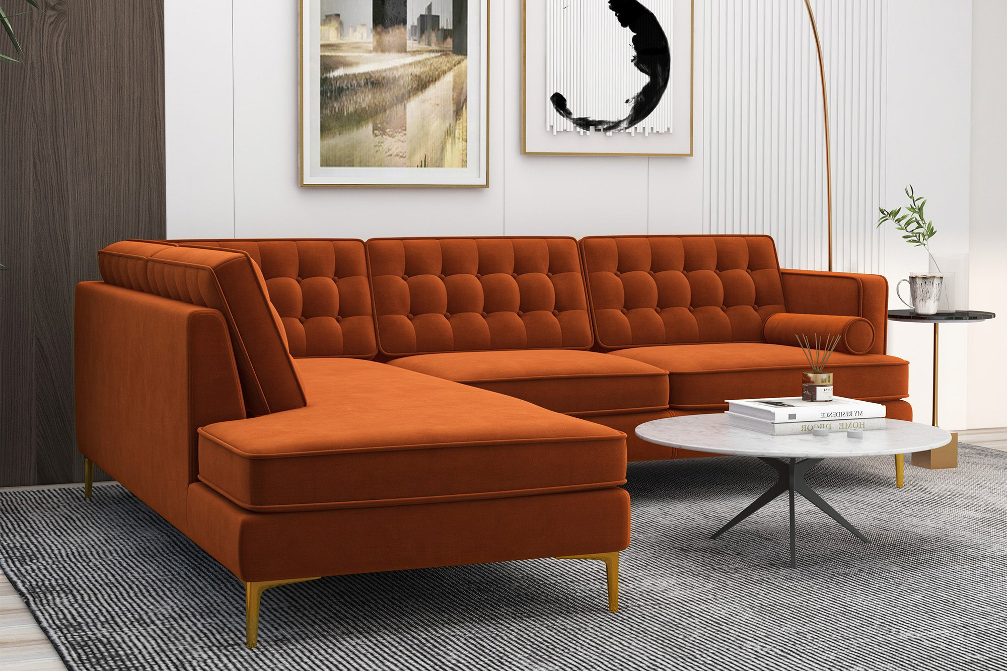 Ashcroft Brooke Sectional Sofa Left Facing - Orange