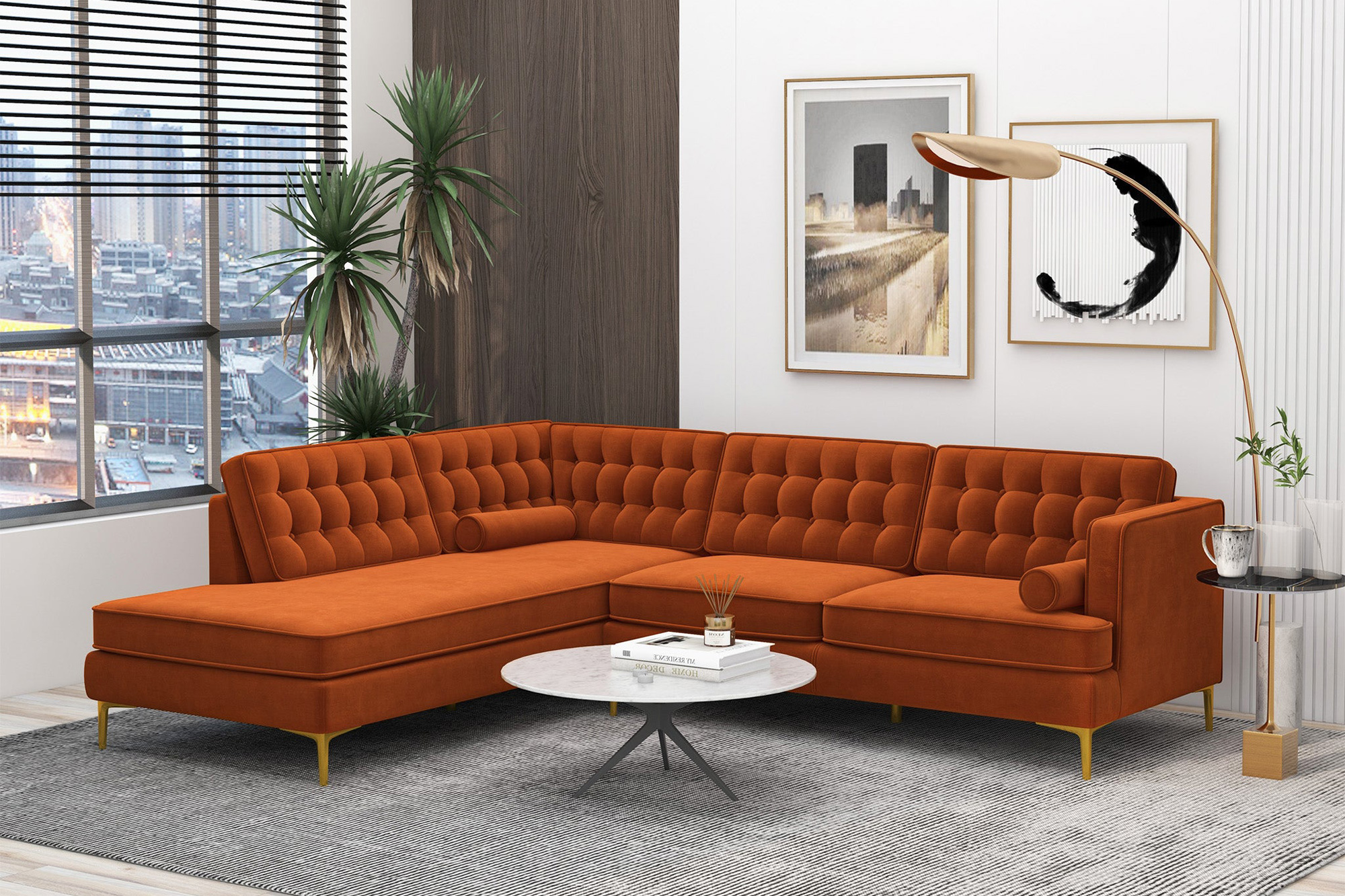 Ashcroft Brooke Sectional Sofa Left Facing - Orange