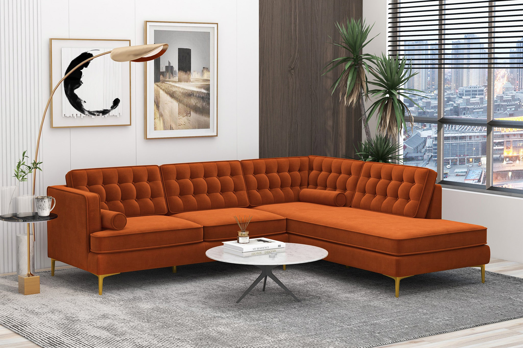 Ashcroft Brooke Sectional Sofa Left Facing - Orange