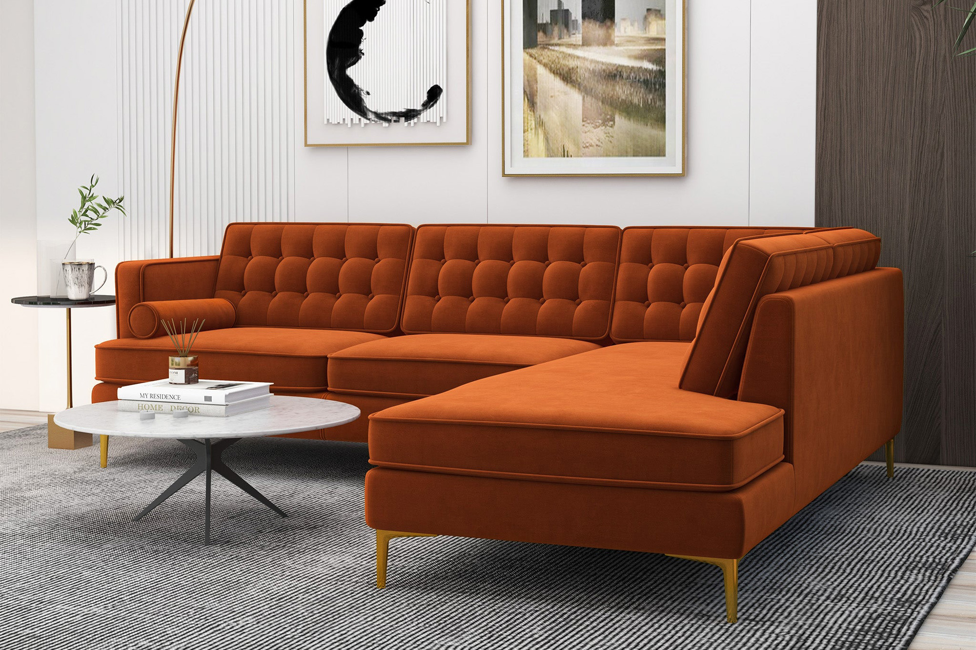 Ashcroft Brooke Sectional Sofa Right Facing - Orange