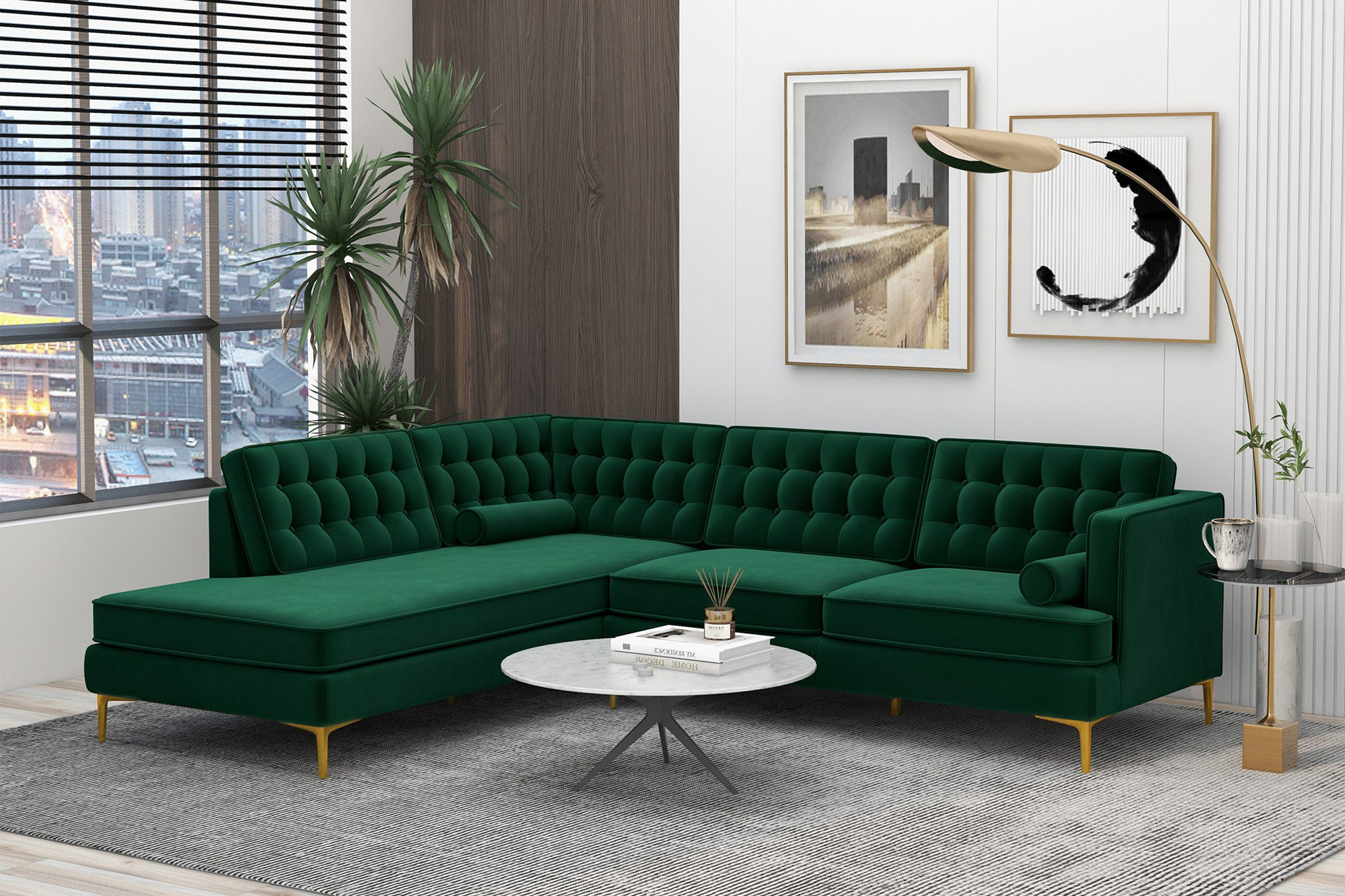 Ashcroft Brooke Sectional Sofa Left Facing - Green