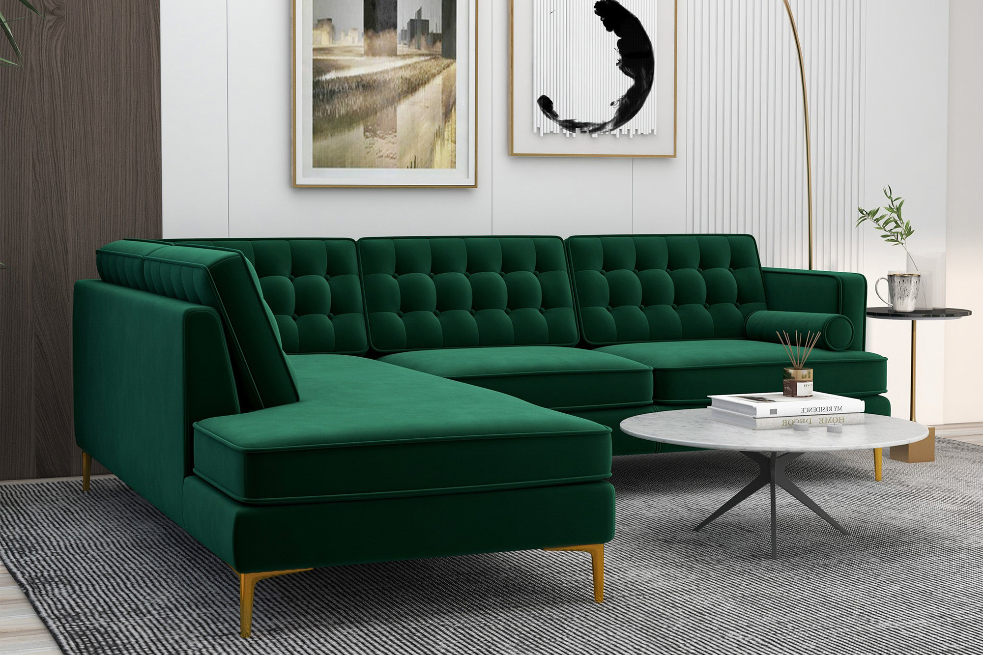 Ashcroft Brooke Sectional Sofa Left Facing - Green