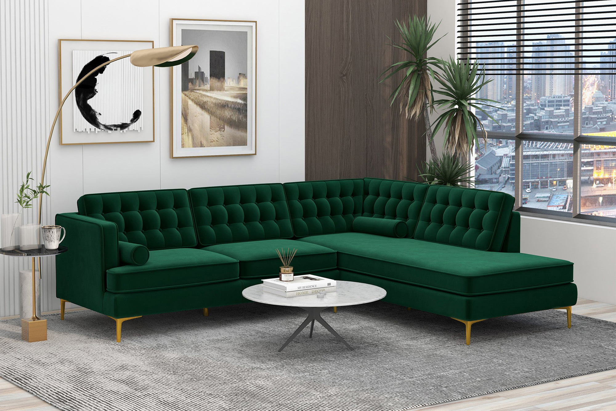 Ashcroft Brooke Sectional Sofa Right Facing - Green