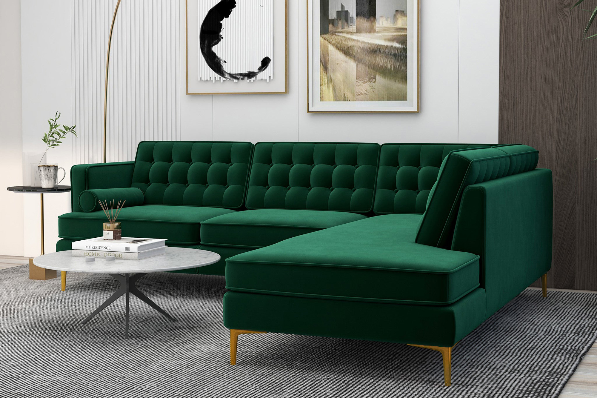 Ashcroft Brooke Sectional Sofa Right Facing - Green