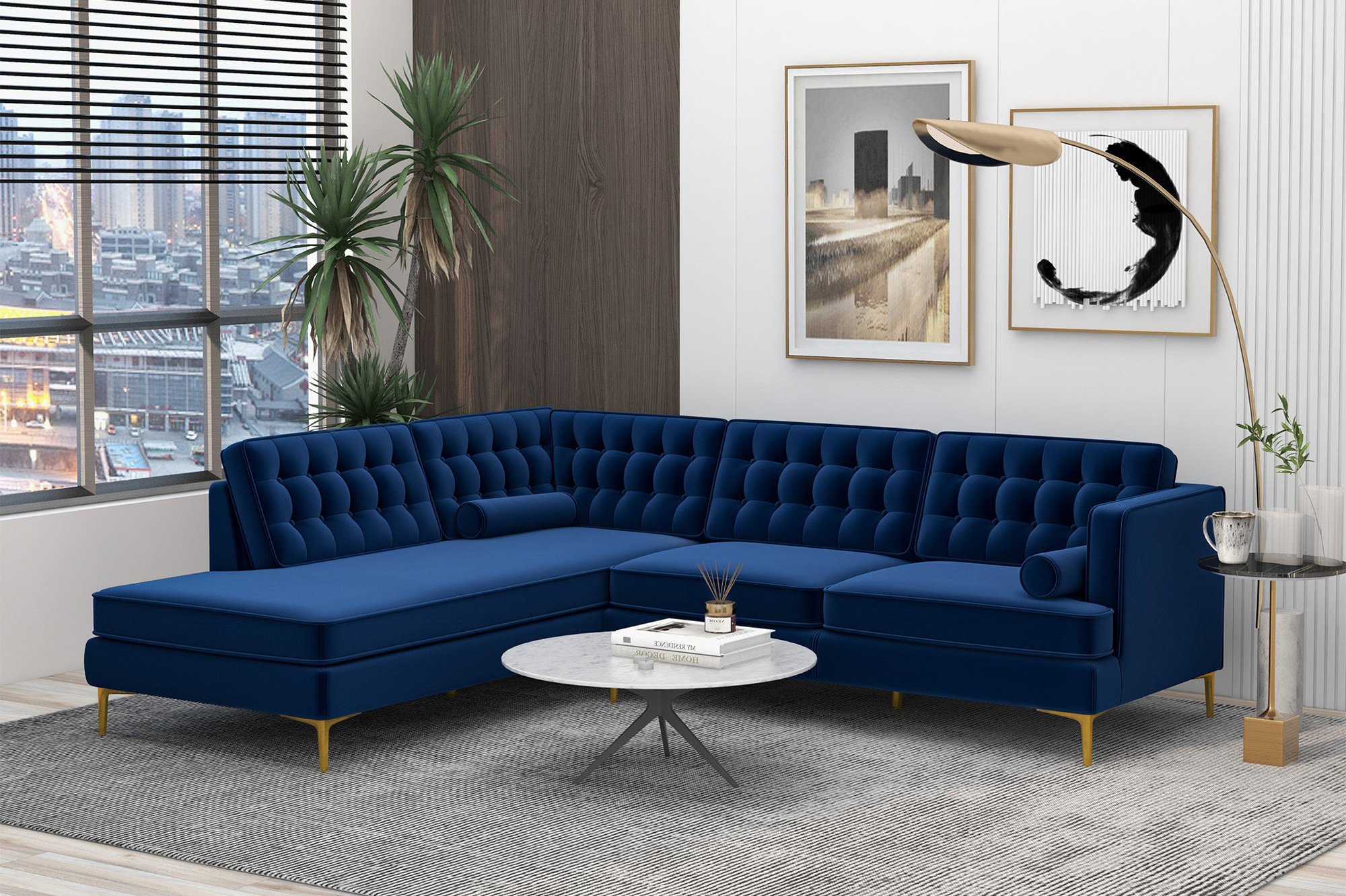 Ashcroft Brooke Sectional Sofa Left Facing - Blue