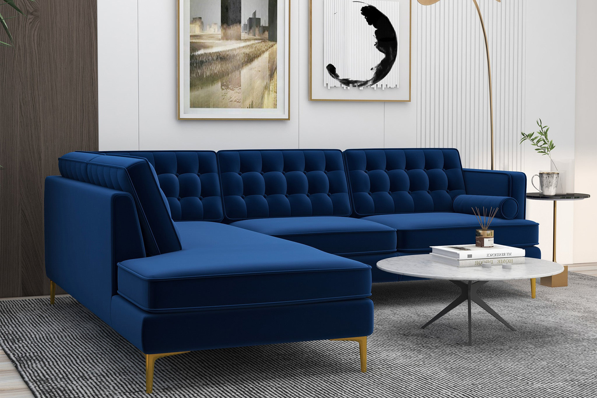 Ashcroft Brooke Sectional Sofa Left Facing - Blue