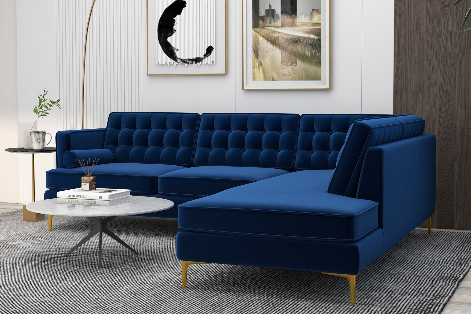 Ashcroft Brooke Sectional Sofa Right Facing - Blue