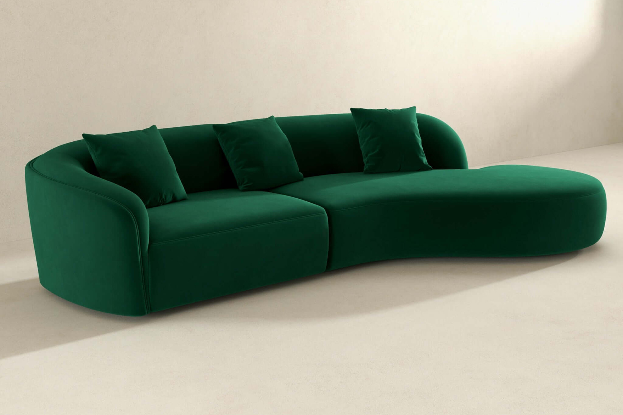 Ashcroft Elijah Japandi Style 126" Curvy Sectional Sofa - Green