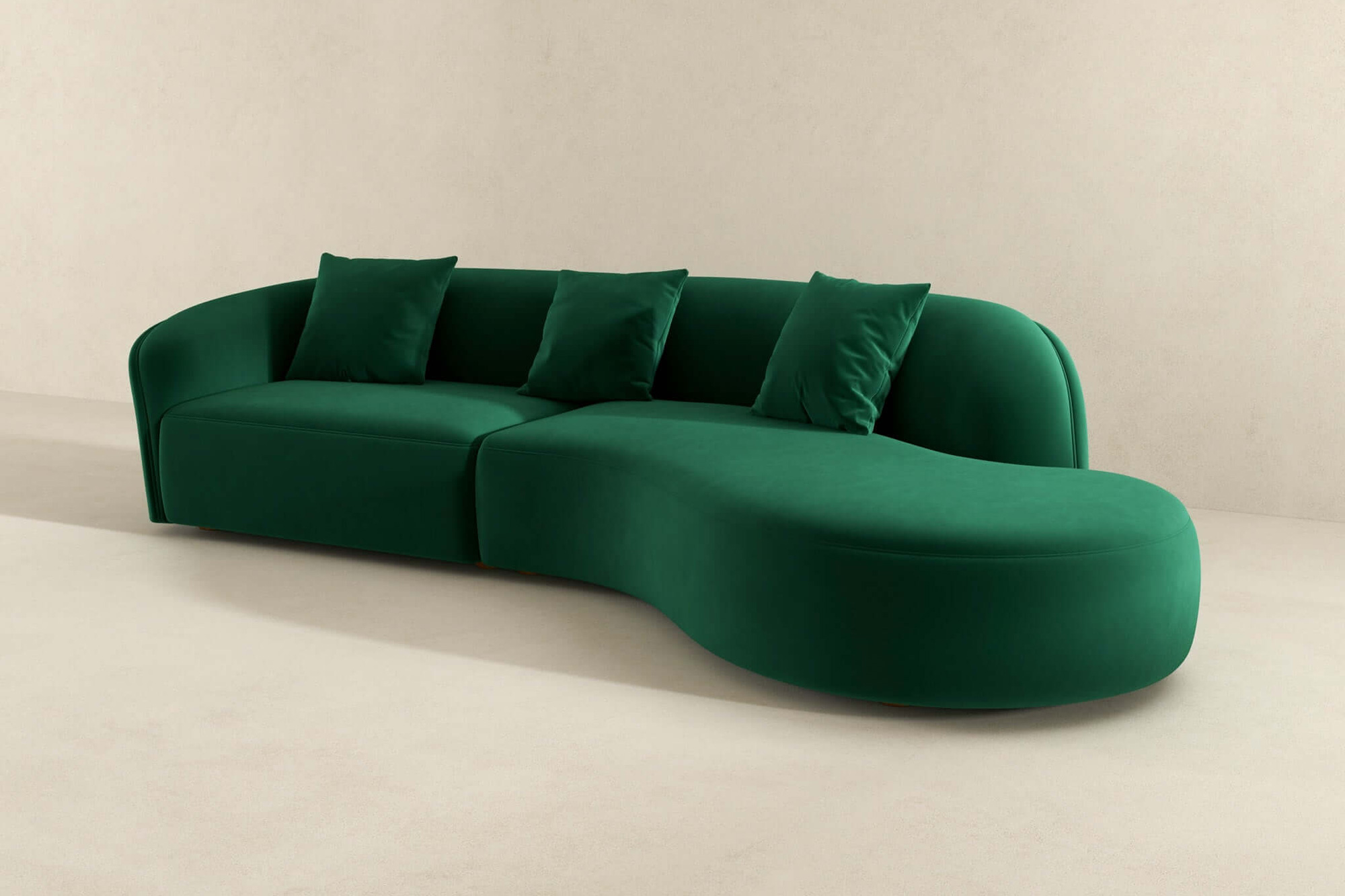 Ashcroft Elijah Japandi Style 126" Curvy Sectional Sofa - Green