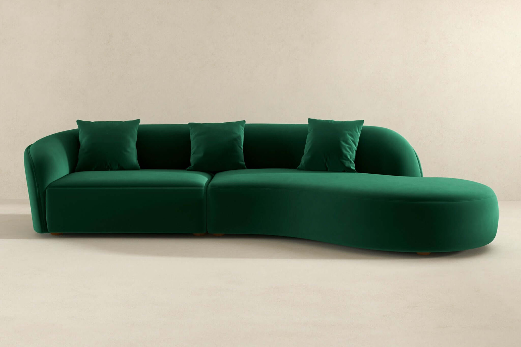 Ashcroft Elijah Japandi Style 126" Curvy Sectional Sofa - Green