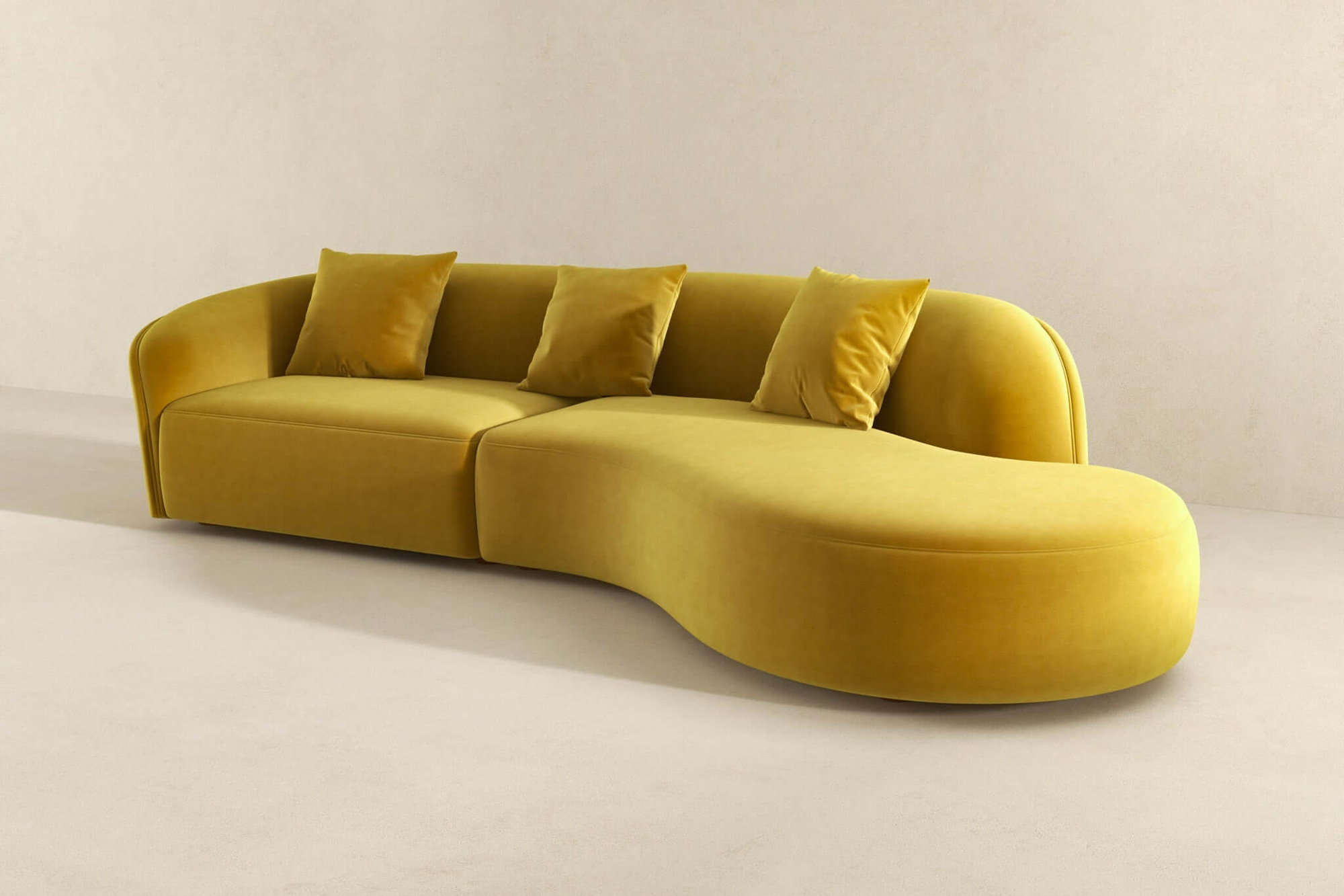 Ashcroft Elijah Japandi Style 126" Curvy Sectional Sofa - Yellow