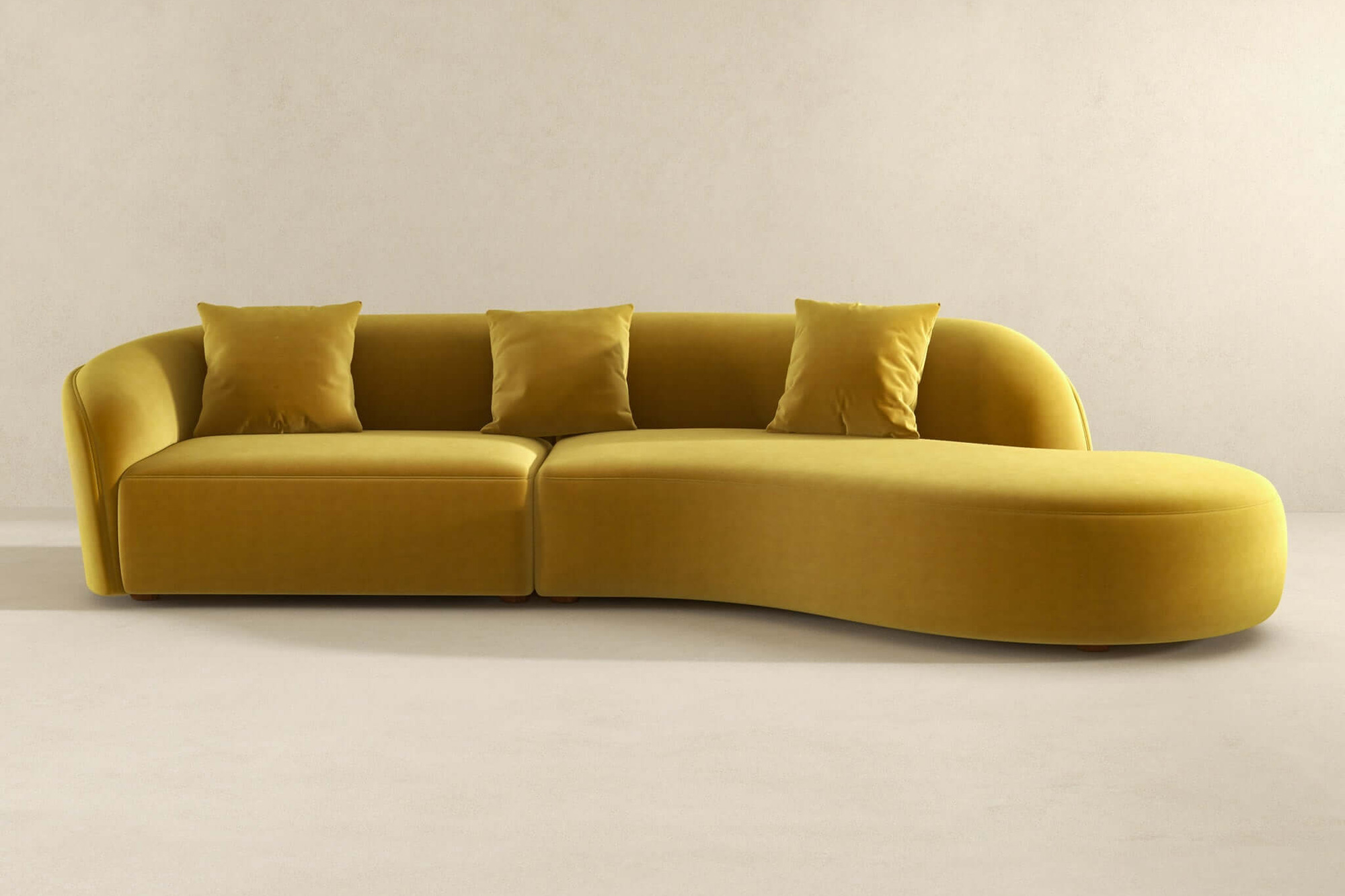 Ashcroft Elijah Japandi Style 126" Curvy Sectional Sofa - Yellow