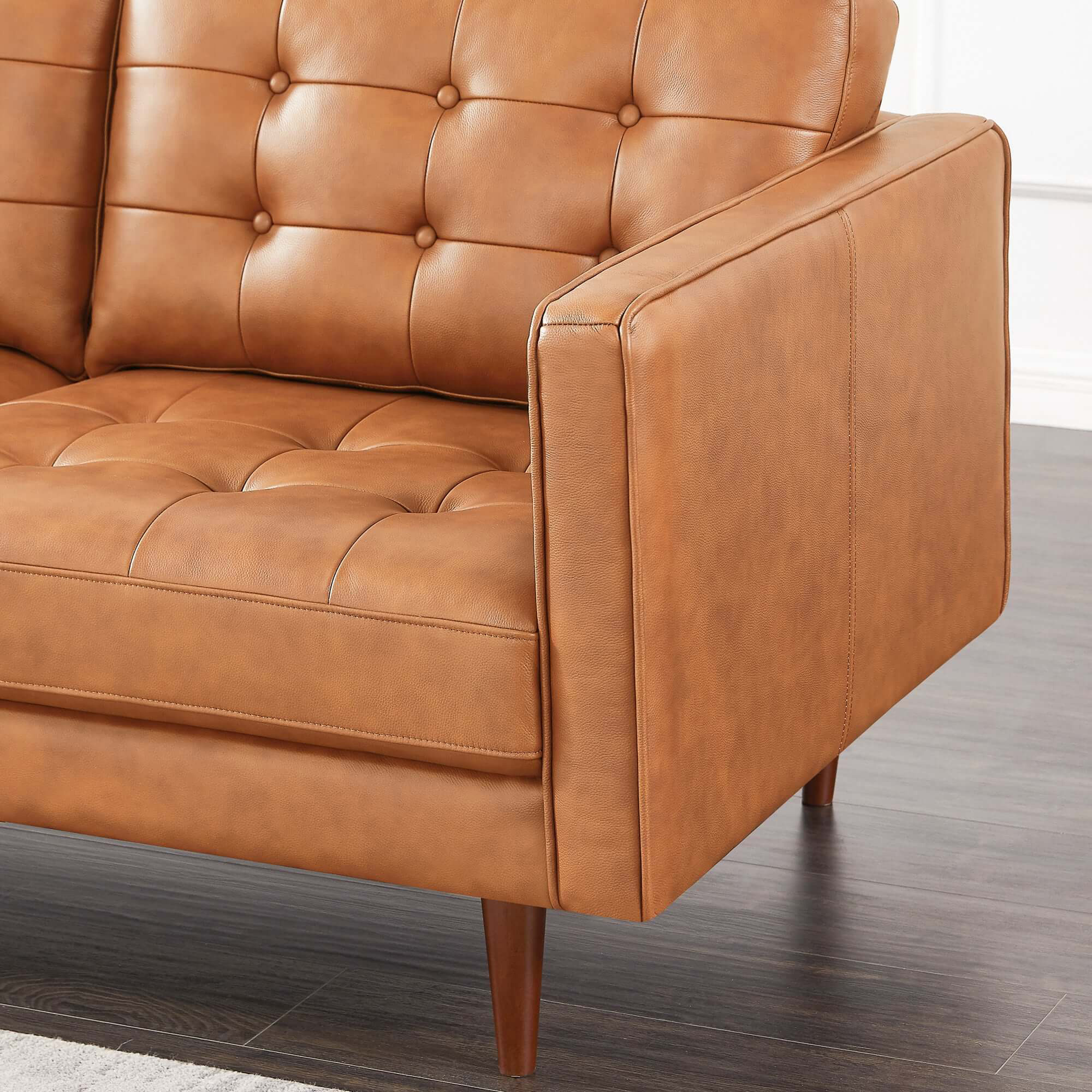 Ashcroft Lucco Genuine Leather Sectional - Cognac Tan, Left Facing