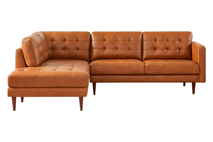 Ashcroft Lucco Genuine Leather Sectional - Cognac Tan, Left Facing