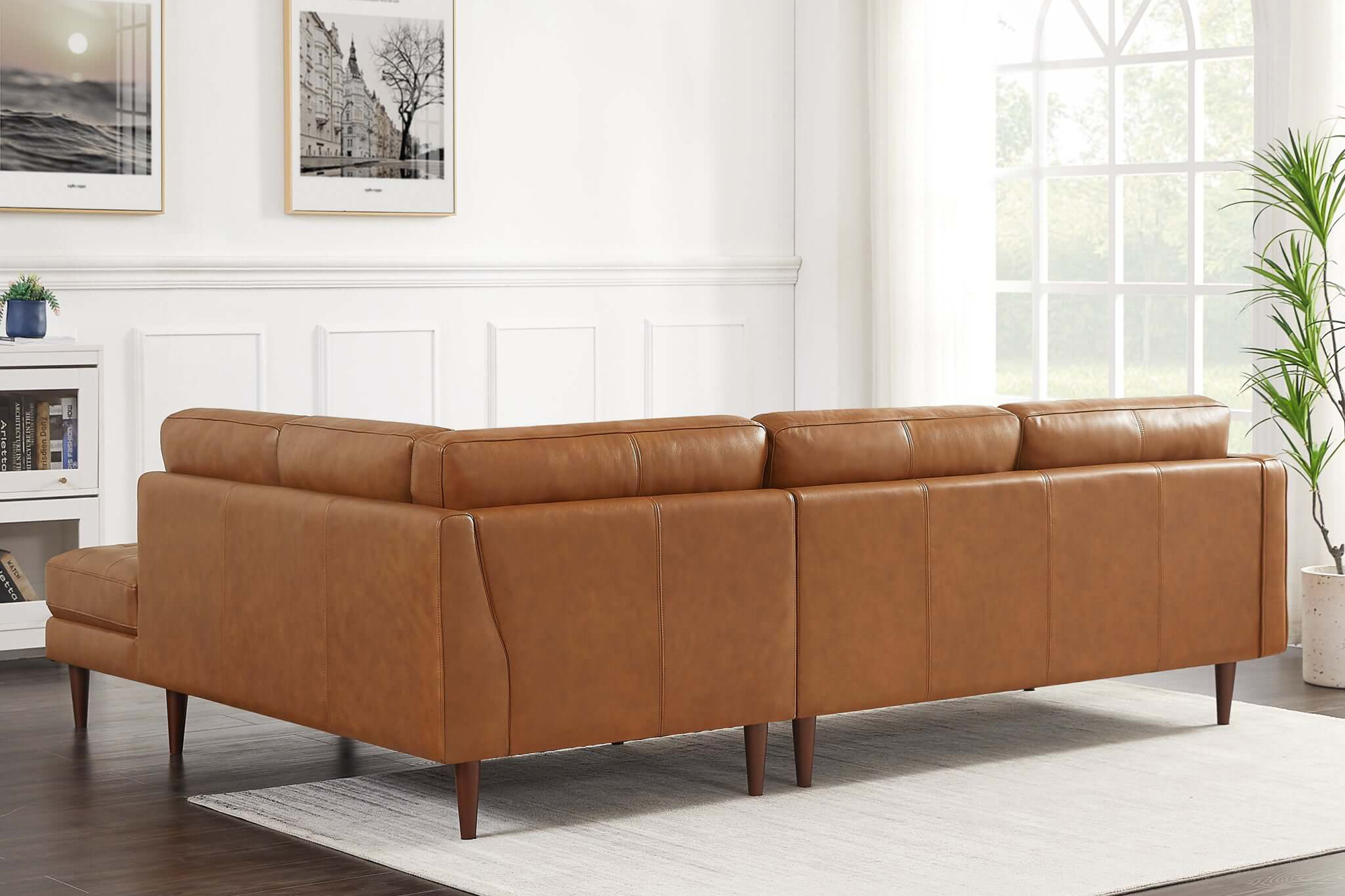 Ashcroft Lucco Genuine Leather Sectional - Cognac Tan, Right Facing