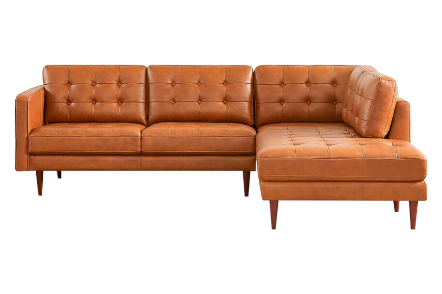 Ashcroft Lucco Genuine Leather Sectional - Cognac Tan, Right Facing