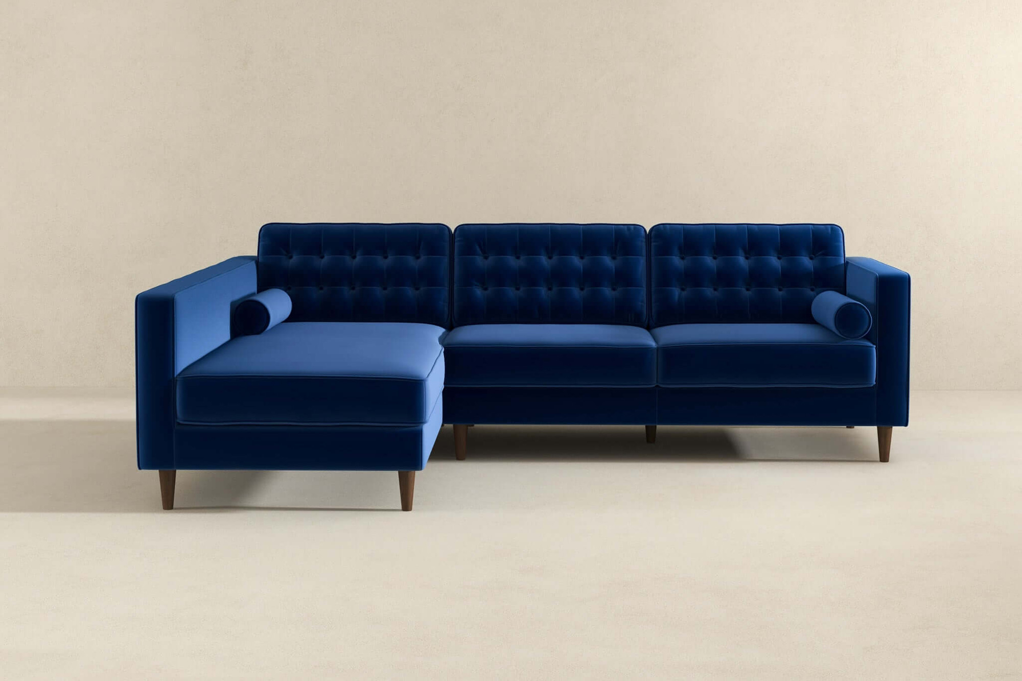 Ashcroft Christian Velvet Sectional Sofa - Blue, Left Facing